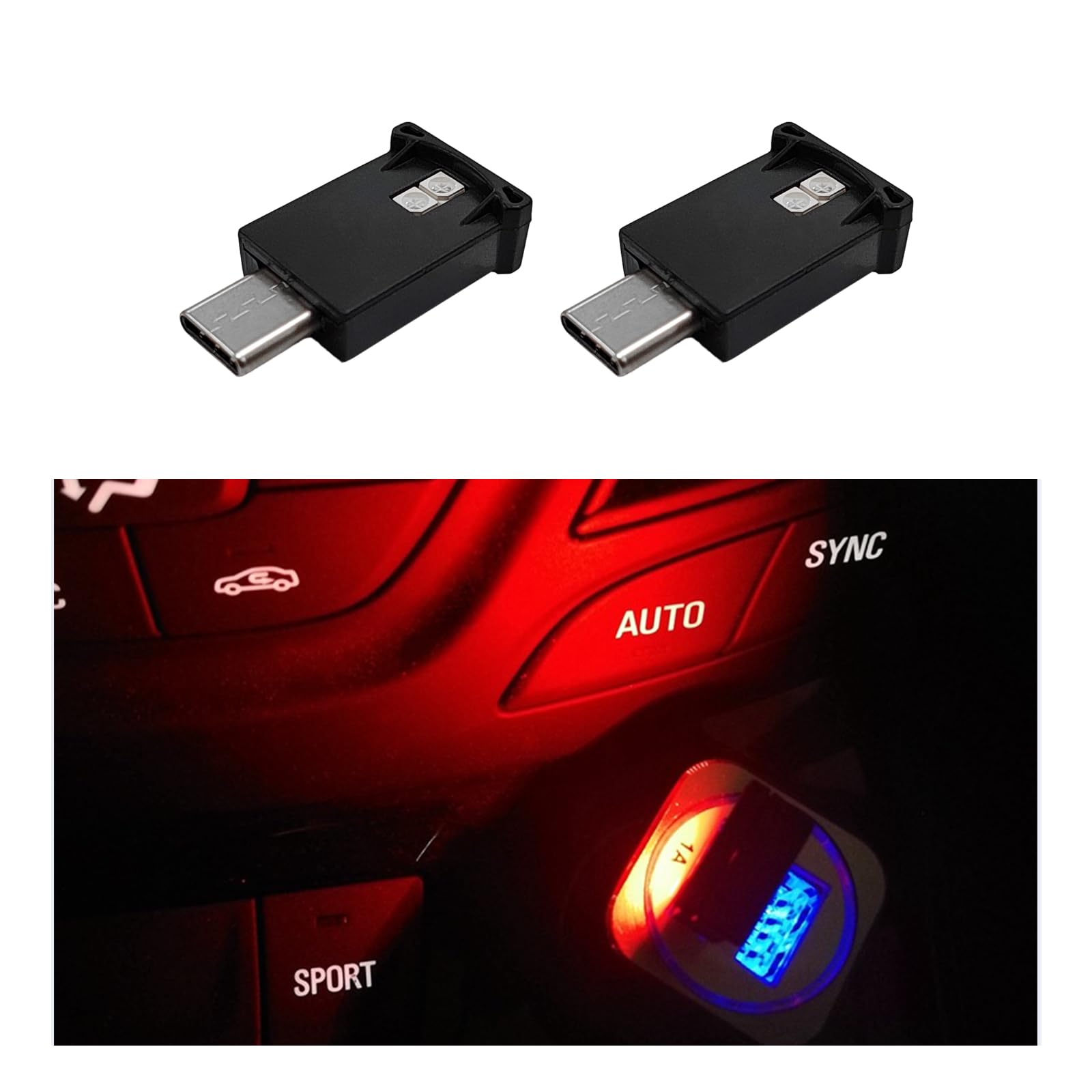 Sylvil 2 PCS USB Type C LED Ambient Light, 8 Colors RGB Dynamic Gradient Brightness Interior Atmosphere Lamp, Mini Adjustable Ca