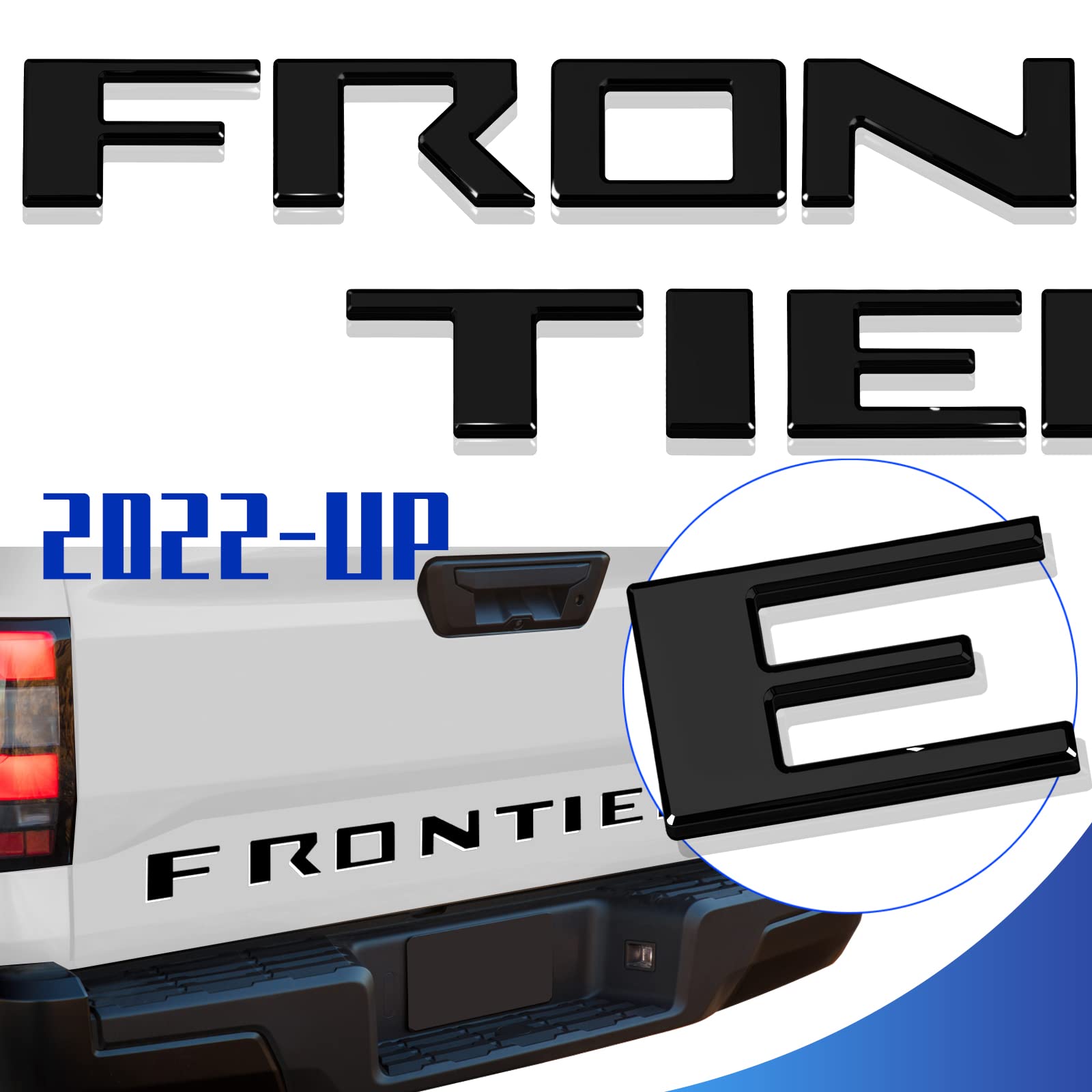 Tailgate Insert Letters Compatible For Frontier 2022 2023 3M Adhesive & 3D Raised Tailgate Decal Letters (Gloss Black)