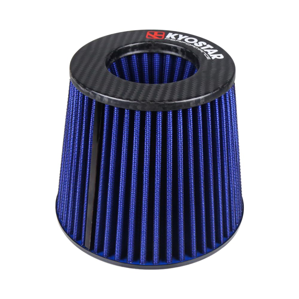 Kyostar Universal Carbon Fiber 3.5 Inch 89mm Air Intake Cone Filter Replacement Quality Dry Air Filter, Blue