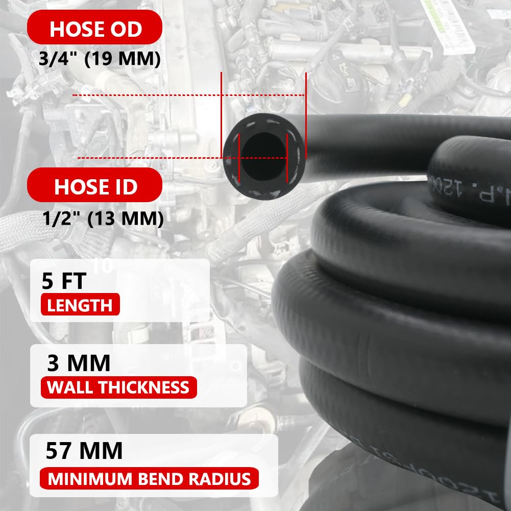 Byredio 1/2 Fuel Line Hose Transmission Cooler Hose 300Psi High Pressure Power Steering Fuel Injection Hose