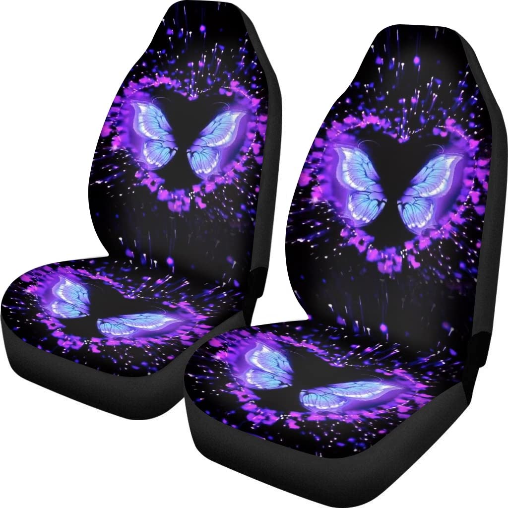 TOADDMOS Heart Butterfly Purple Universal Stretchy Seat Cover for Car SUV Truck, Auto Bucket Seat Saddle Blanket, Car Accessorie