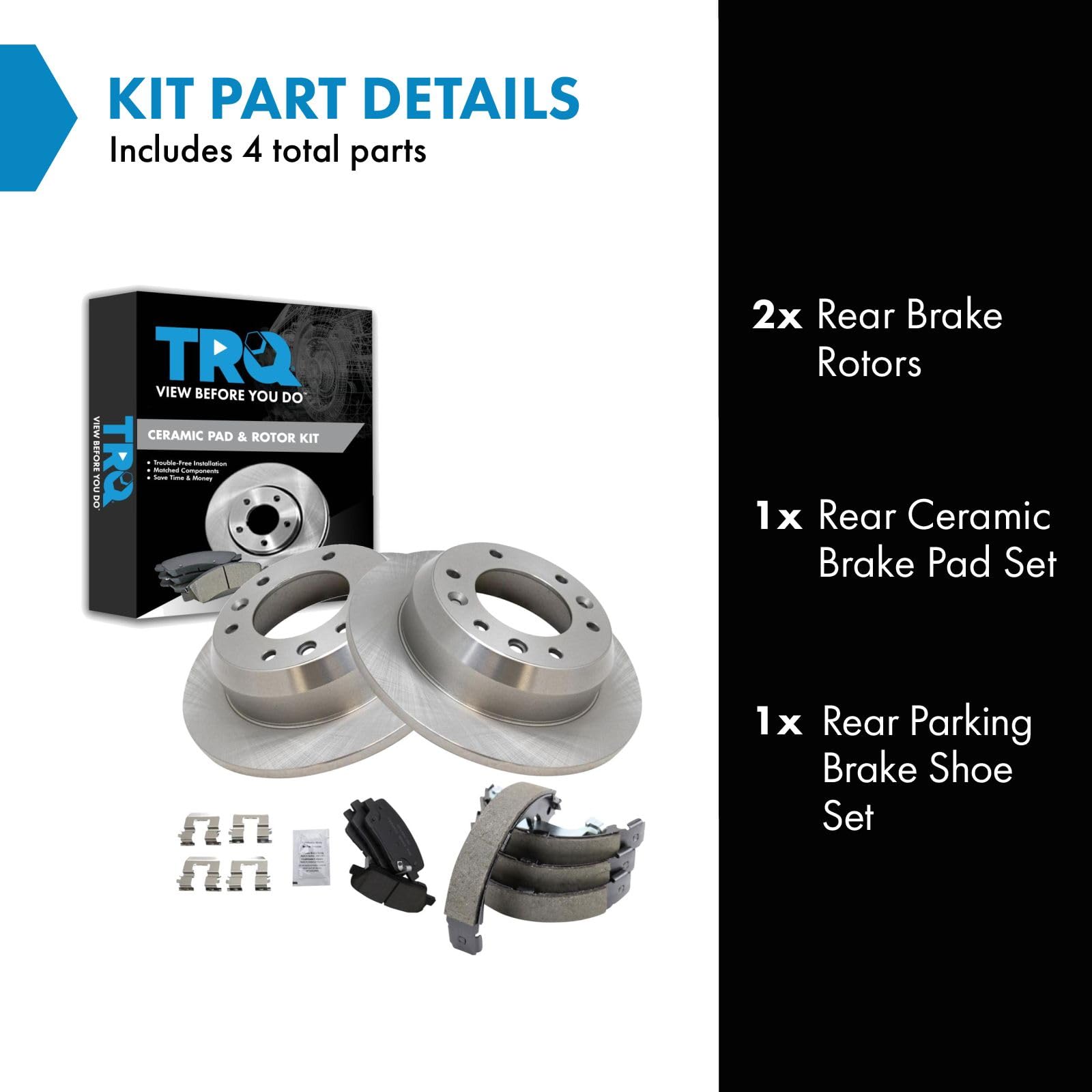 Trq Rear Brake Pad & Rotor Kit Brake Pads Brake Rotor Parking Brake Shoe Set Ceramic Compatible With 2007-2008 Hyundai Entourage