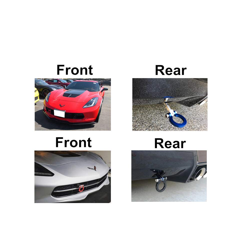 Dewhel Racing Sports Track Racing Style Aluminum Tow Hook Front Rear For 14-21 Chevrolet Corvette C7 Z06 Zr1 Stingray Z51 (Red)