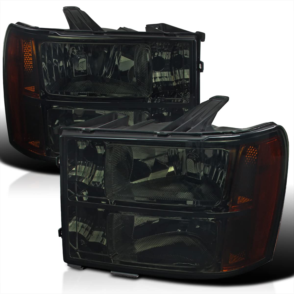 Spec-D Tuning Smoke Lens Headlights Amber Compatible With Gmc Sierra 1500 2007-2013, 07-14 Gmc Sierra Denali, 09-13 Hybrid, L+R