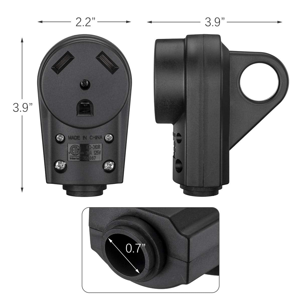 Miady 30Amp Rv Replacement Female Plug With Easy Unplug Design, Etl Certified