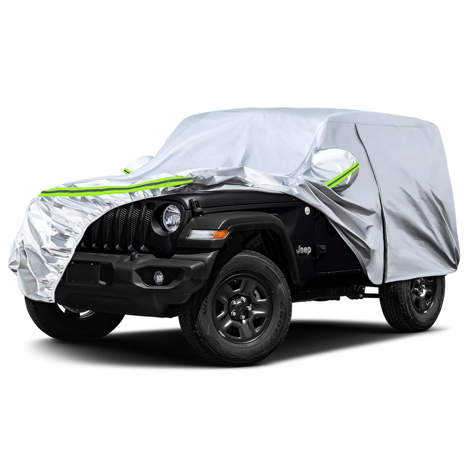 Waterproof Car Covers Replace For 2007-2025 Jeep Wrangler 2 Doors, 6 Layers Silver All Weather Car Cover With Zipper Door & Wind