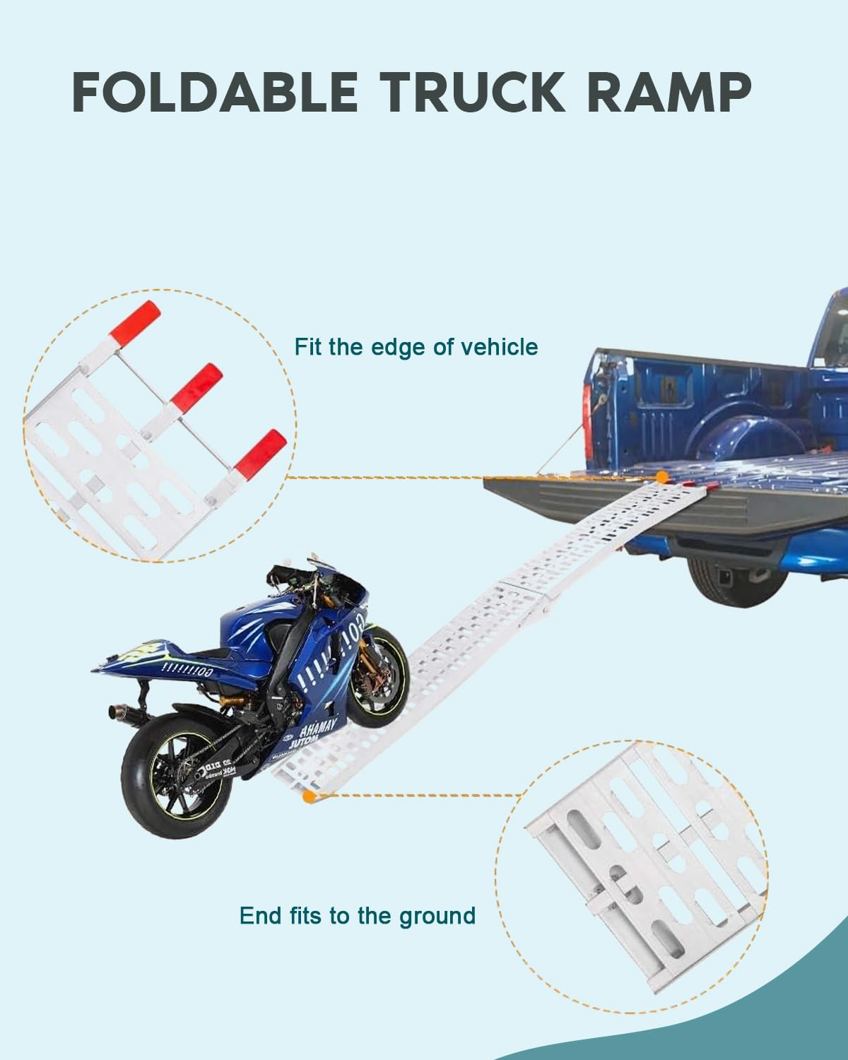 Scitoo Loading Ramp With Support Legs 7.42Ft Folding Titan Ramps Aluminum Plate Top Ramp Atv Ramps With 1500Lbs Max Load For Pickup Truck, Motorcycles, Dirt Bikes, Lawnmowers, Snowblower 1 Pair