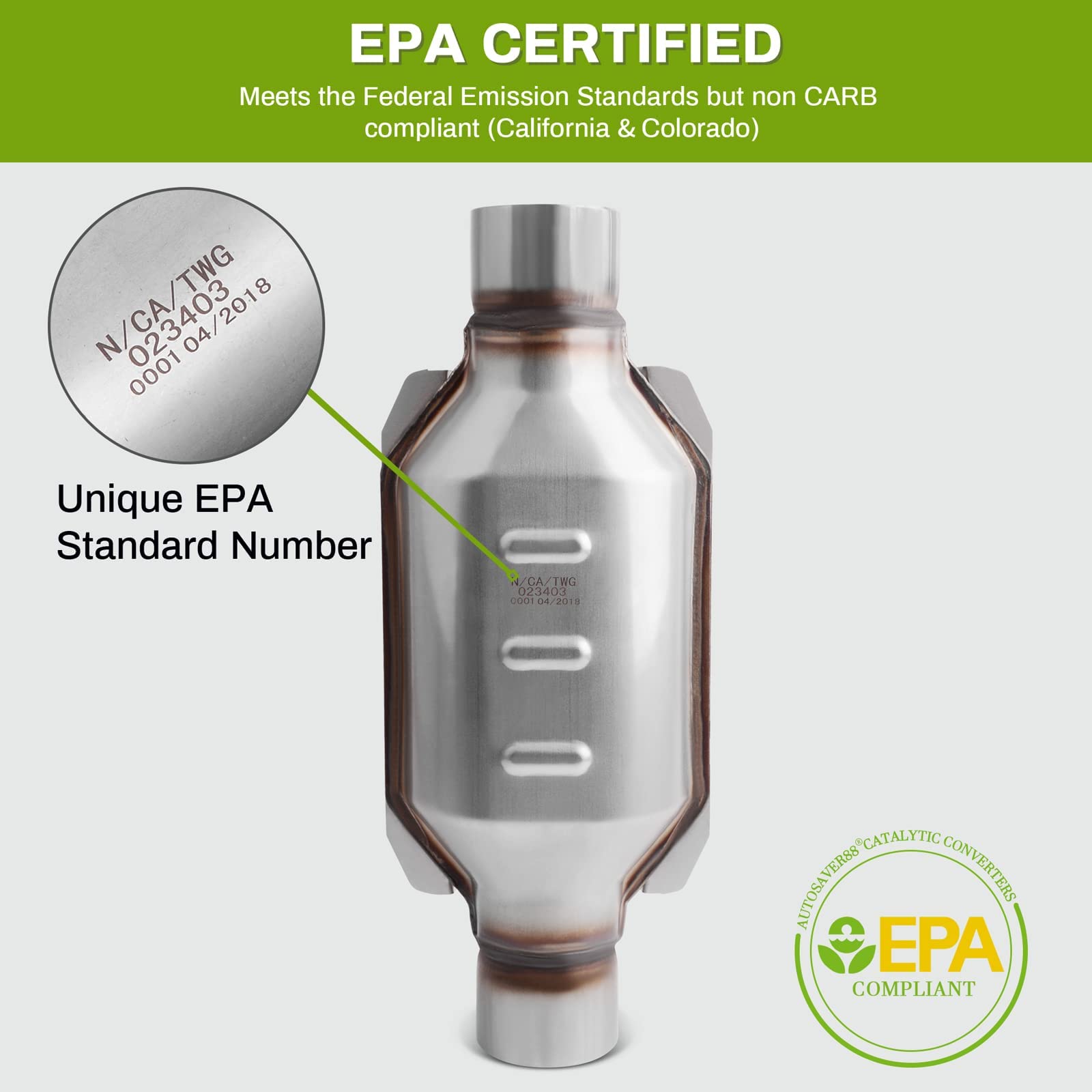 Autosaver88 5-Pack Universal Catalytic Converter, 2.5'' Inlet/Outlet Catalytic Converter With Heat Shield, Stainless Steel Shell