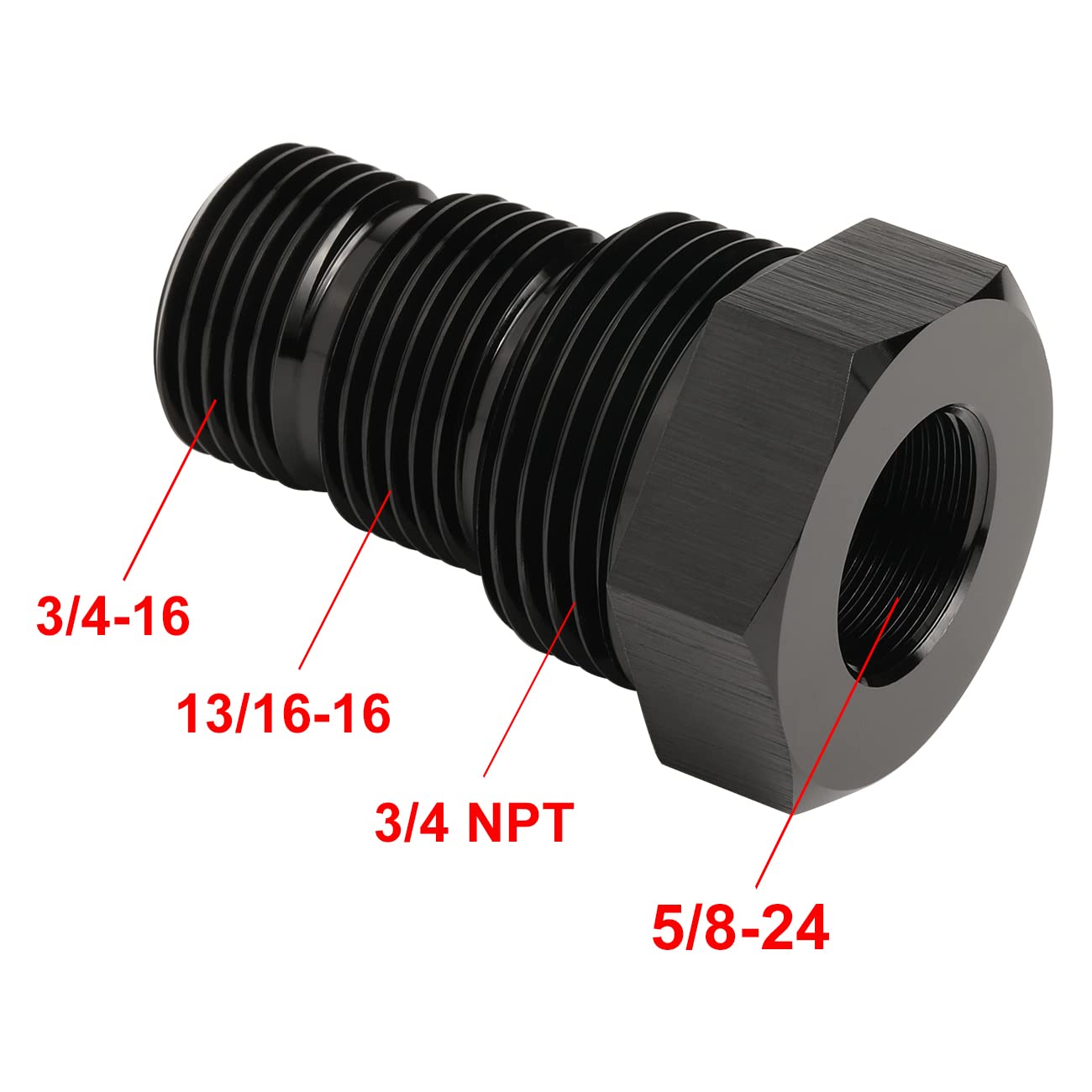 Podavelle 5/8-24 Female to 3/4-16 13/16-16 3/4 NPT Male Hose Adapter Reducer Fitting Connector Aluminum Black