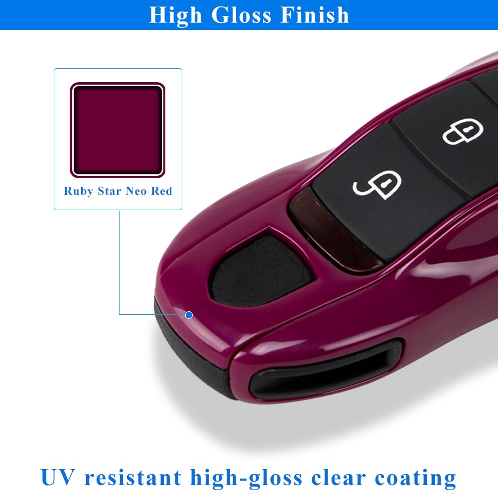 Aerobon 3-Piece Painted Key Cover Key Fob Shell Compatible With Porsche Key Shell Replacement (Mk1, Ruby Star Neo Red)