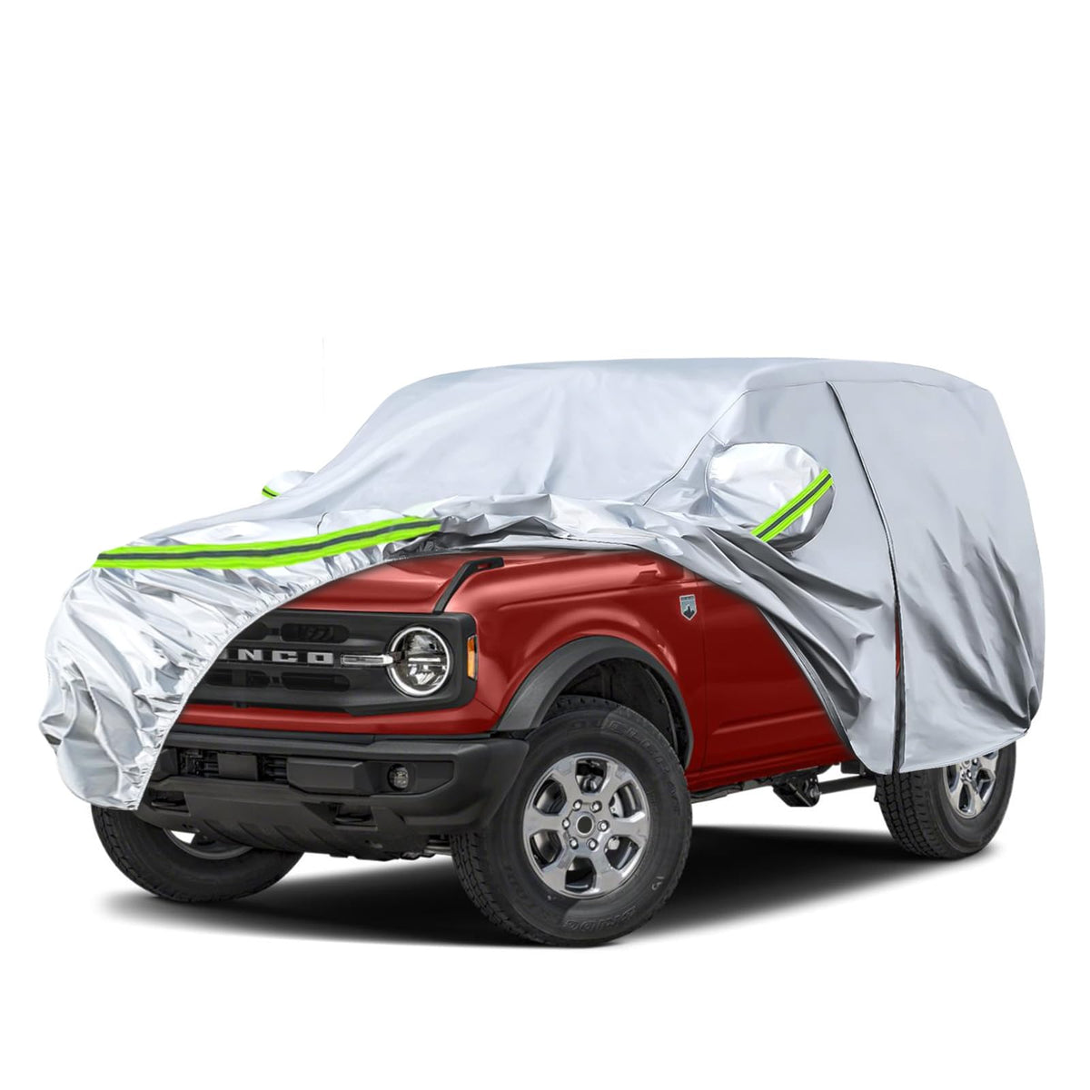 Waterproof Car Covers Replace For 2021-2025 Ford Bronco 4 Door, 6 Layers Silver All Weather Car Cover With Zipper Door & Windpro