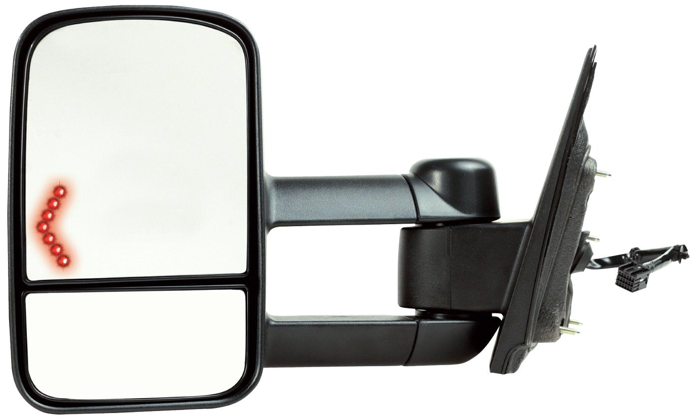 Fit System Driver Side Towing Mirror For Silverado/Sierra, 2500, 3500, Txt Black, Arrow Signal, Dual Lens, 1St Design, (No Power Fold/Side Reflector/Blis), Fold, Heated Power