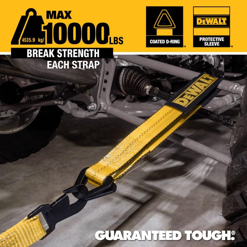 DEWALT DXBC80003 Black/Yellow 2'' x 36'' Premium Axle Tie Down Strap (10,000 lb Break Strength) - Heavy Duty for Truck, Trailer,