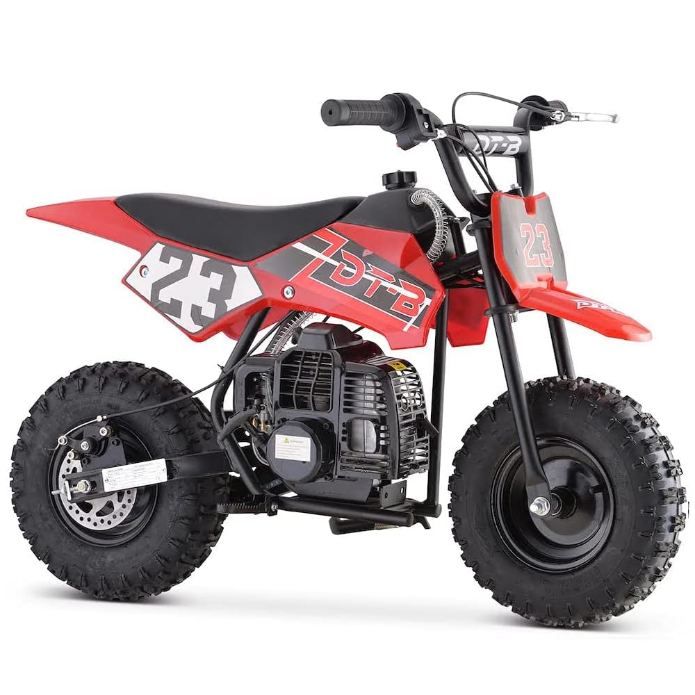 HOVER HEART Mini Kid Dirt Bike, 49 CC 2-Stroke Gas Bike with Off-Rode Tire, Suspensions, Disc Brakes, Max Load 160Lbs, Up to 20M