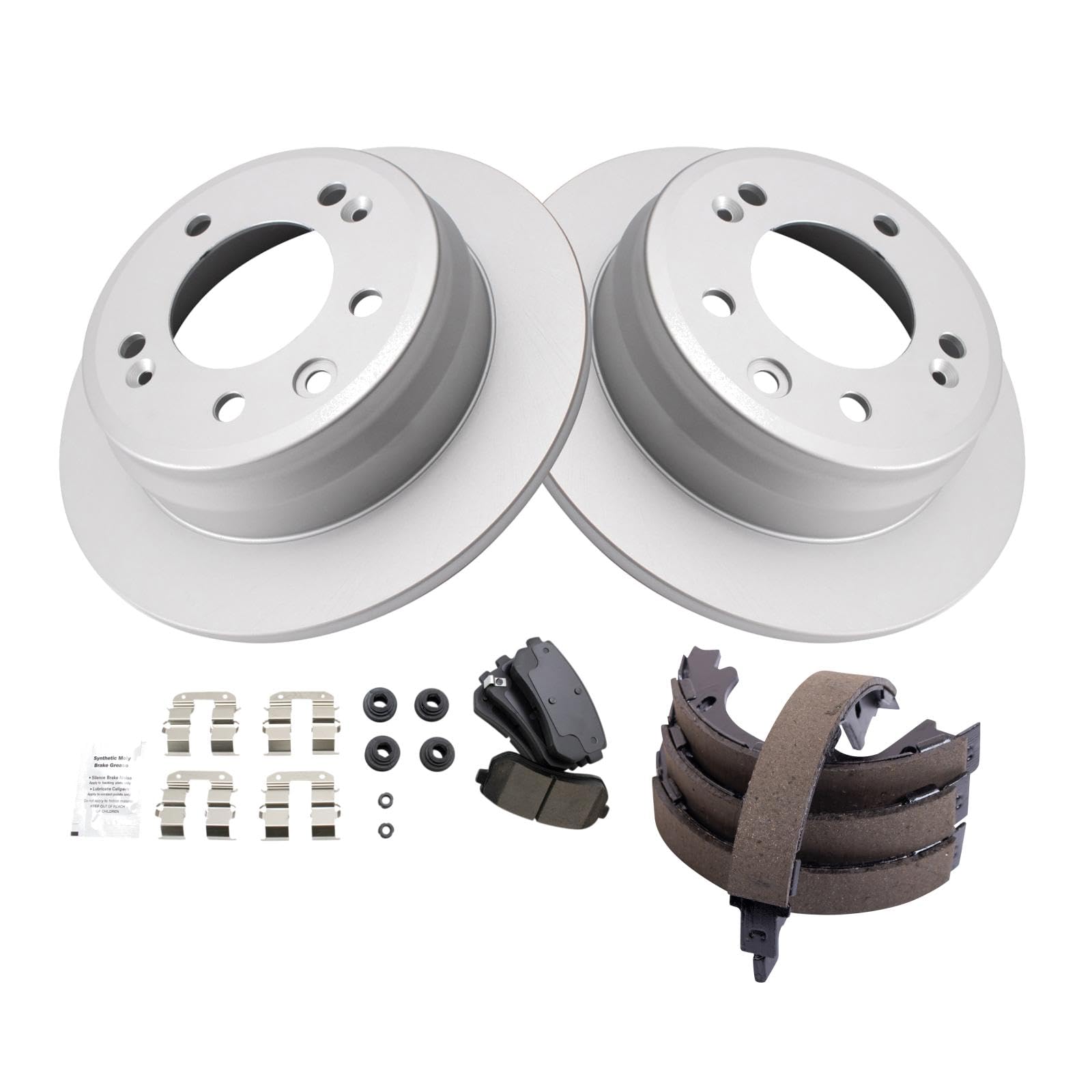 Trq Rear Brake Pad & Rotor Kit Brake Pads Brake Rotor Parking Brake Shoe Set Ceramic Premium G-Coated Compatible With 2010-2015