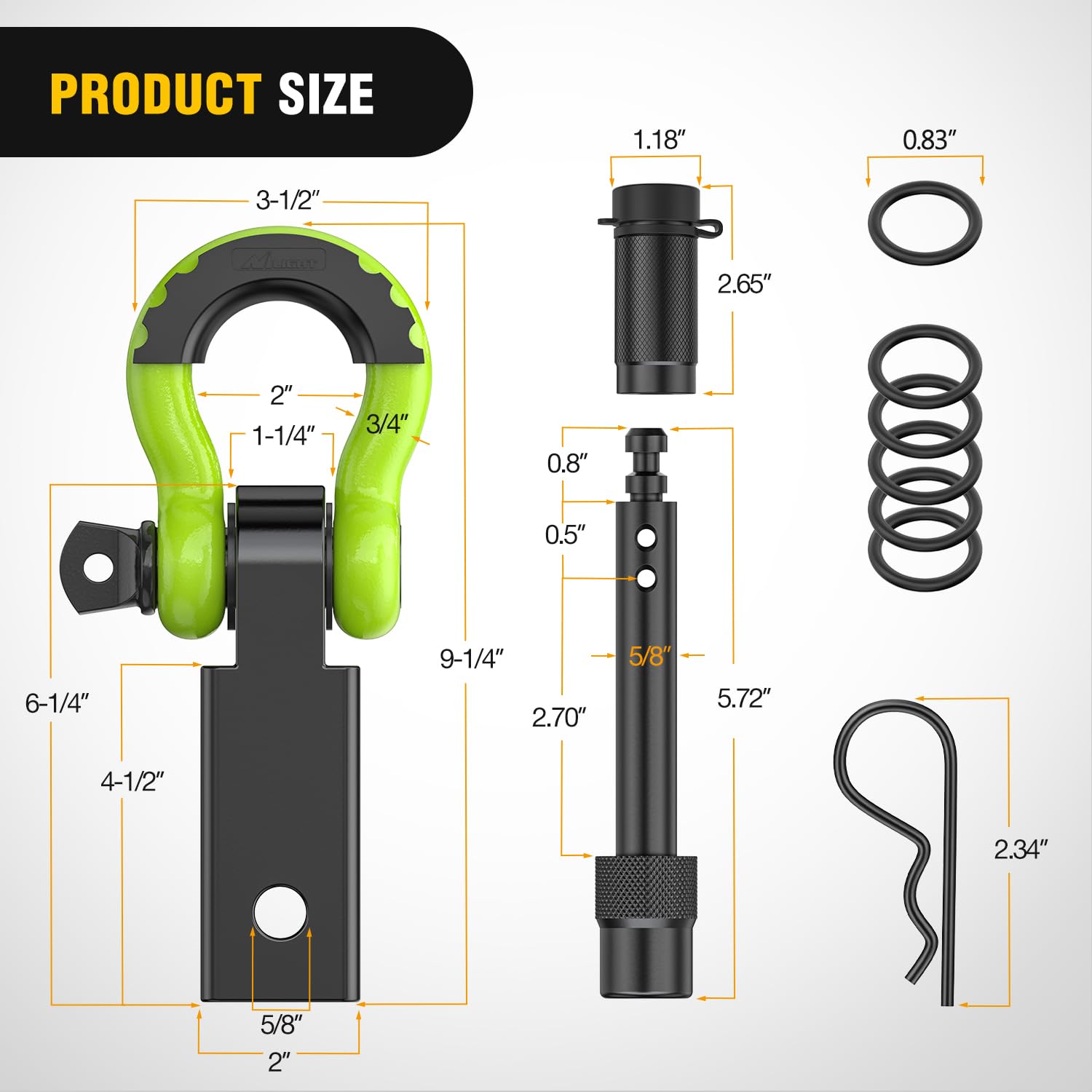 Nilight Anti-Theft Shackle Hitch Receiver 2Inch 45000 LBs Breaking Strength 3/4'' Anti-Theft D Ring Shackle 5/8'' Trailer Hitch