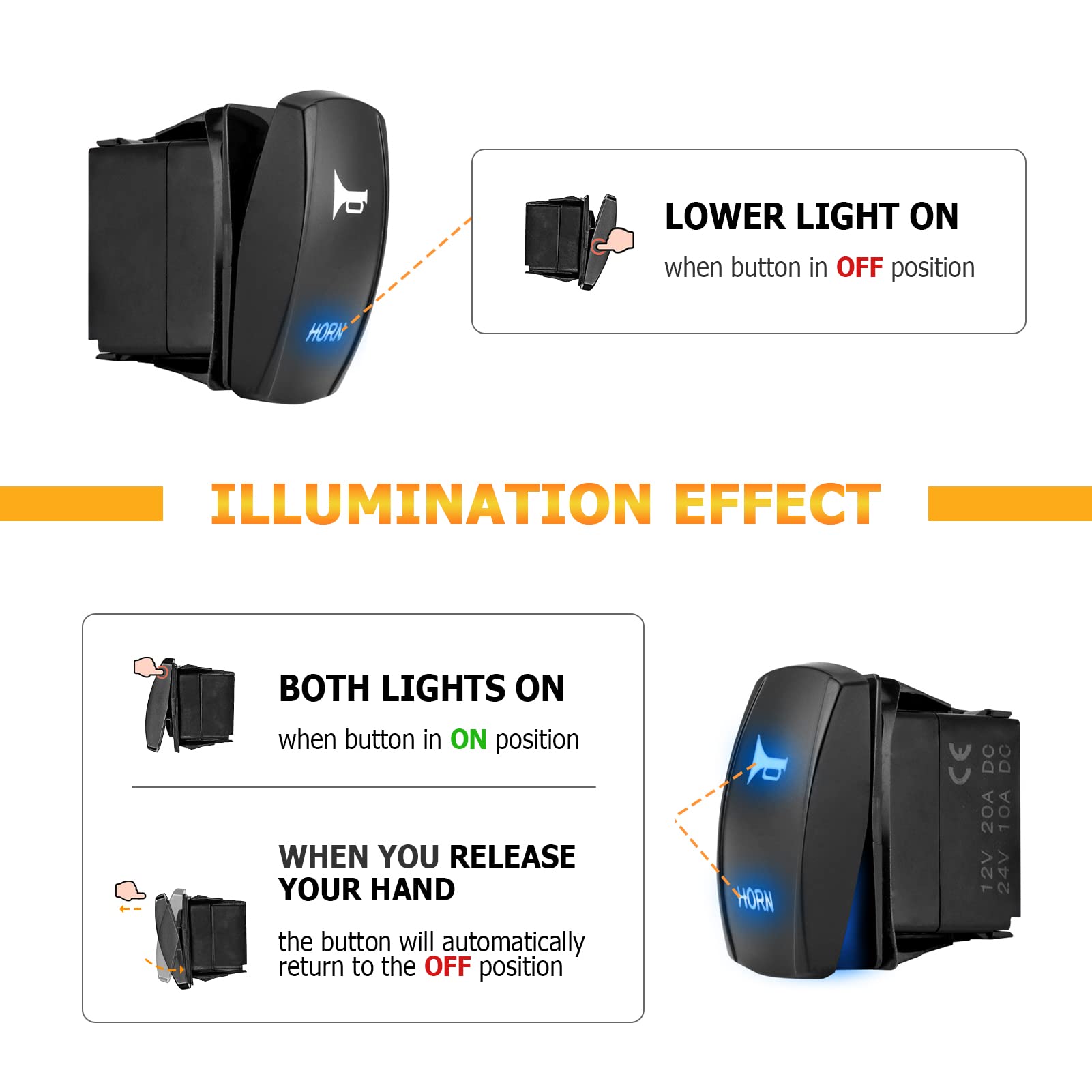 WeiSen 2 Pack UTV/ATV 12V Horn Kit with Rocker Switch Waterproof Compatible with Polaris RZR, Ranger, Can Am Maverick X3, Honda