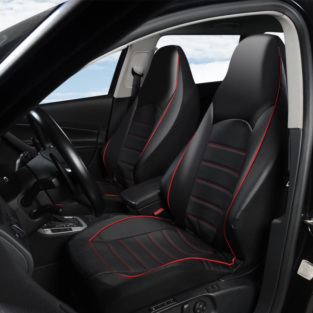 Toyoun Classic Universal Pu Leather Car Seat Covers Full Set Fit Most Cars Trucks Suvs Or Vans Red High Back Front Bucket And Rear Auto Seat Covers Set Car Seat Protector