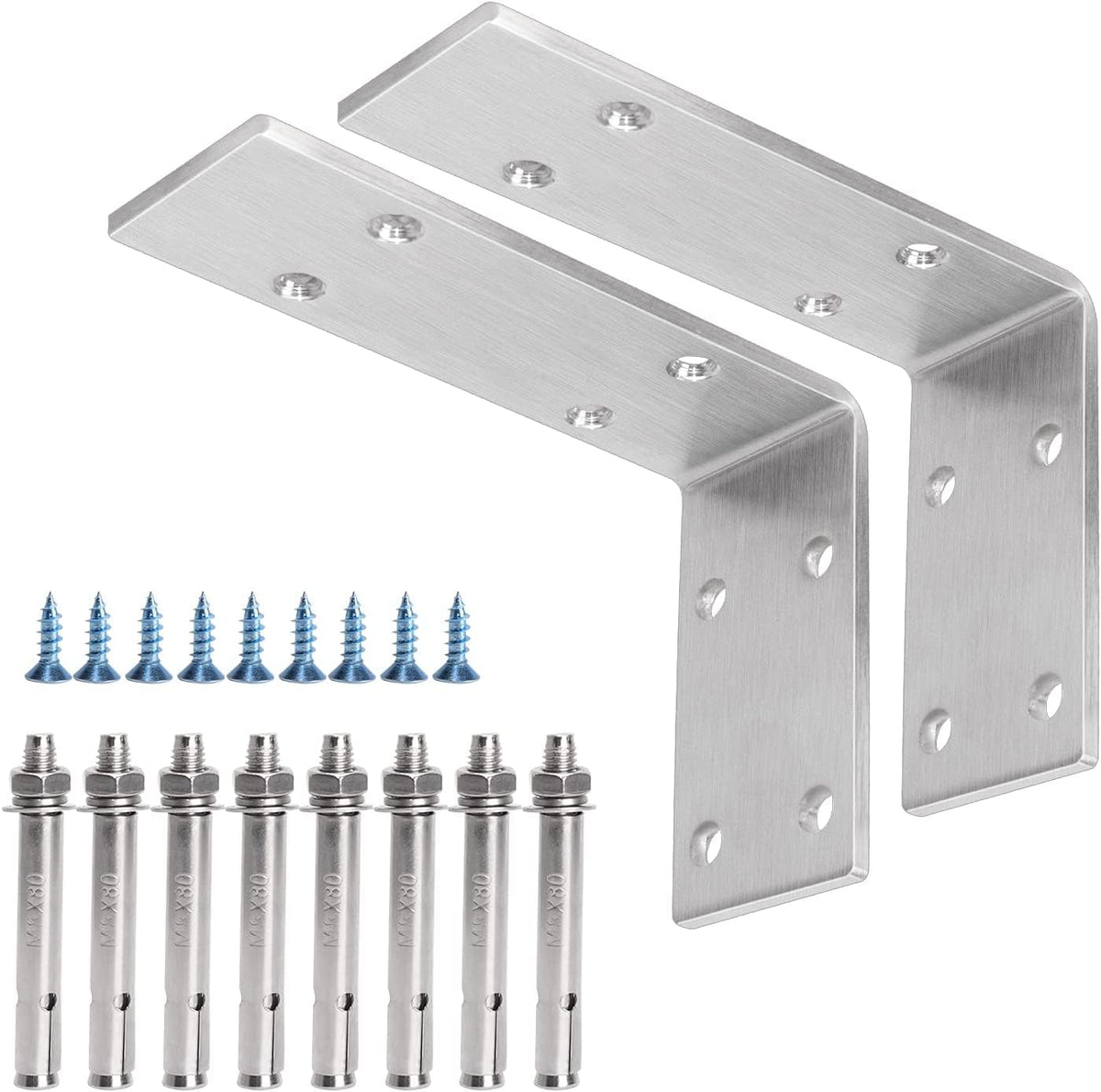 Yumore Shelf Bracket Heavy Duty 6X4X2 In, 1/5In Extra Thick Solid L Brackets Stainless Steel Countertop Bar Top Support Brackets Wall Mounted, Includes Hardware, 2 Pack