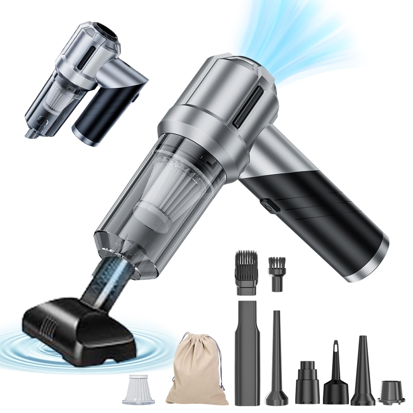 Houscly Portable Cordless Foldable 20000Pa High Power Mini Vacuum Cleaner, 4-In-1 Compressed Duster & Air Blower & Pump, Hand He