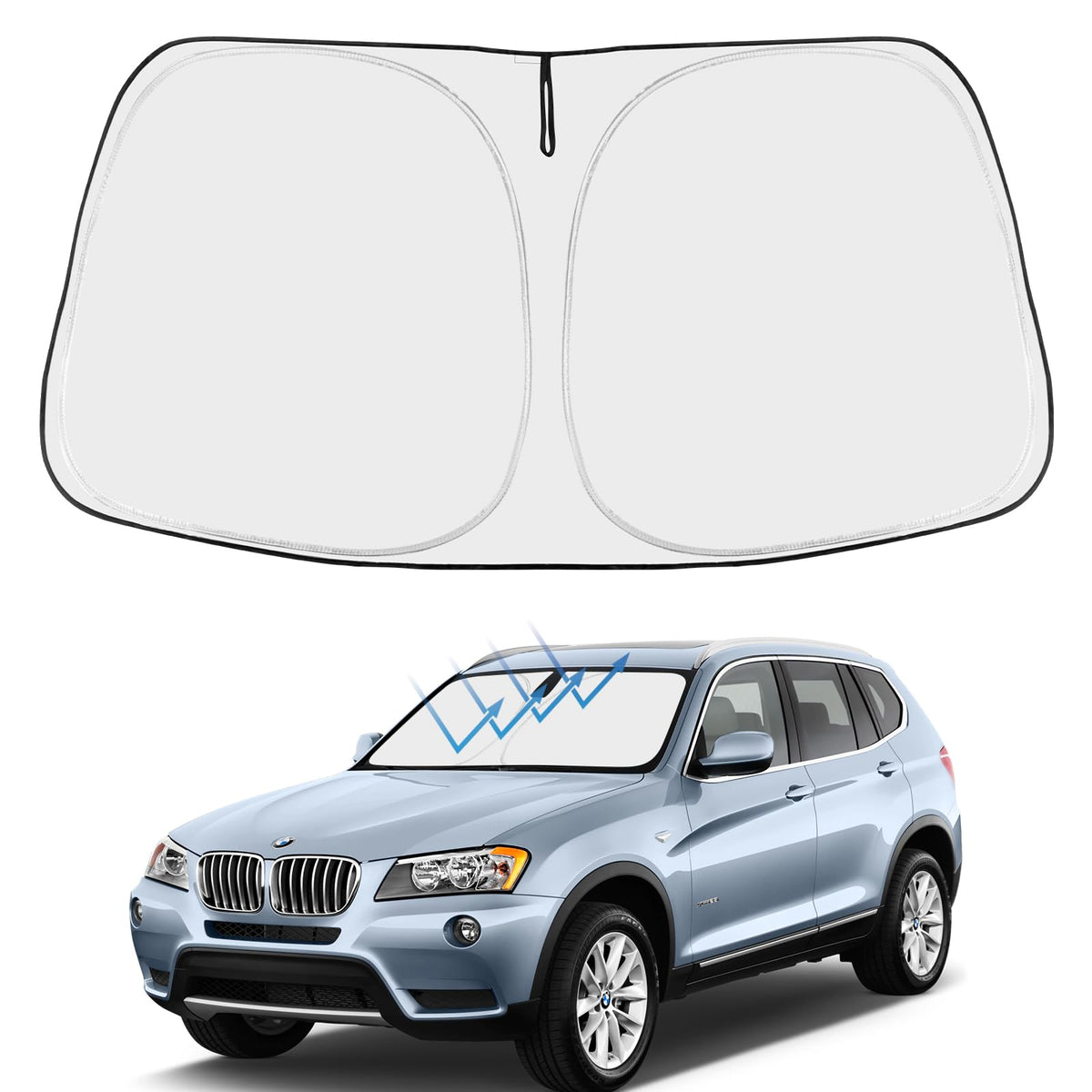 Proadsy 2025 Upgrade Windshield Sun Shade Custom Fit 2017-2011 Bmw X3 4-Layer Foldable Front Sunshade Protector Sun Visor Blocks