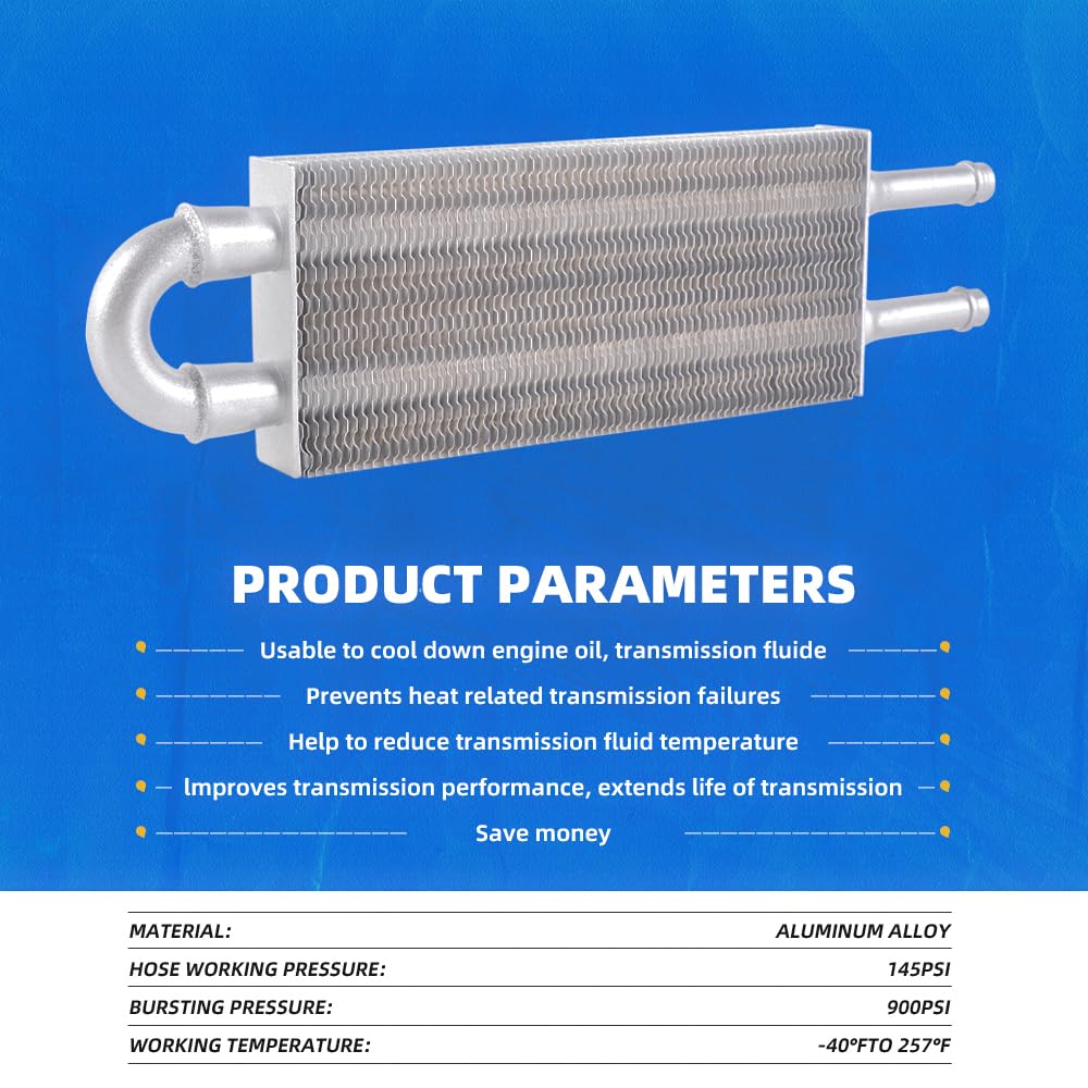 Bartoo Universal 5/16'' Transmission Oil Cooler Kit, Aluminium Alloy 2 Pass Tube And Fin Oil Cooler Kit (Sliver)