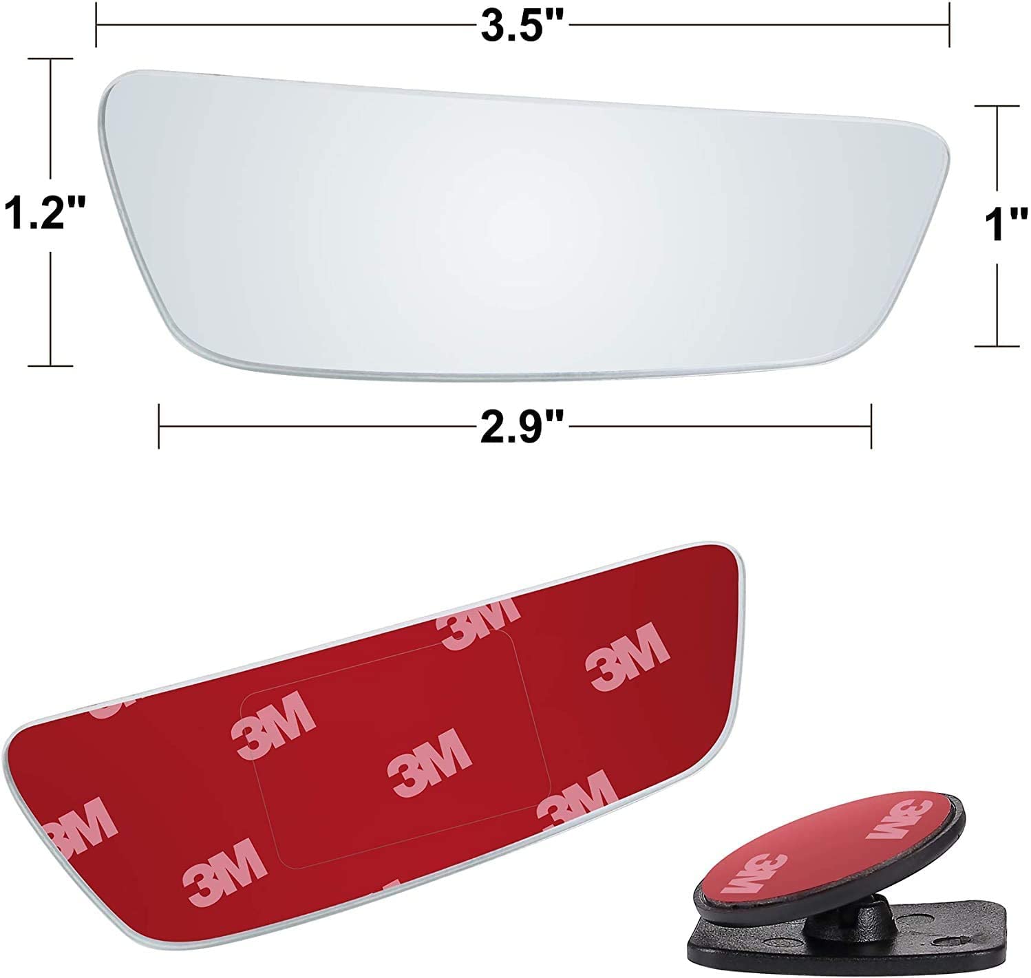 Verivue Mirrors 3.5 Inches Rectangle Shape Blind Spot Mirror For Car, Universal Fit, Hd, Stick On, Frameless, Convex, Wide Angle