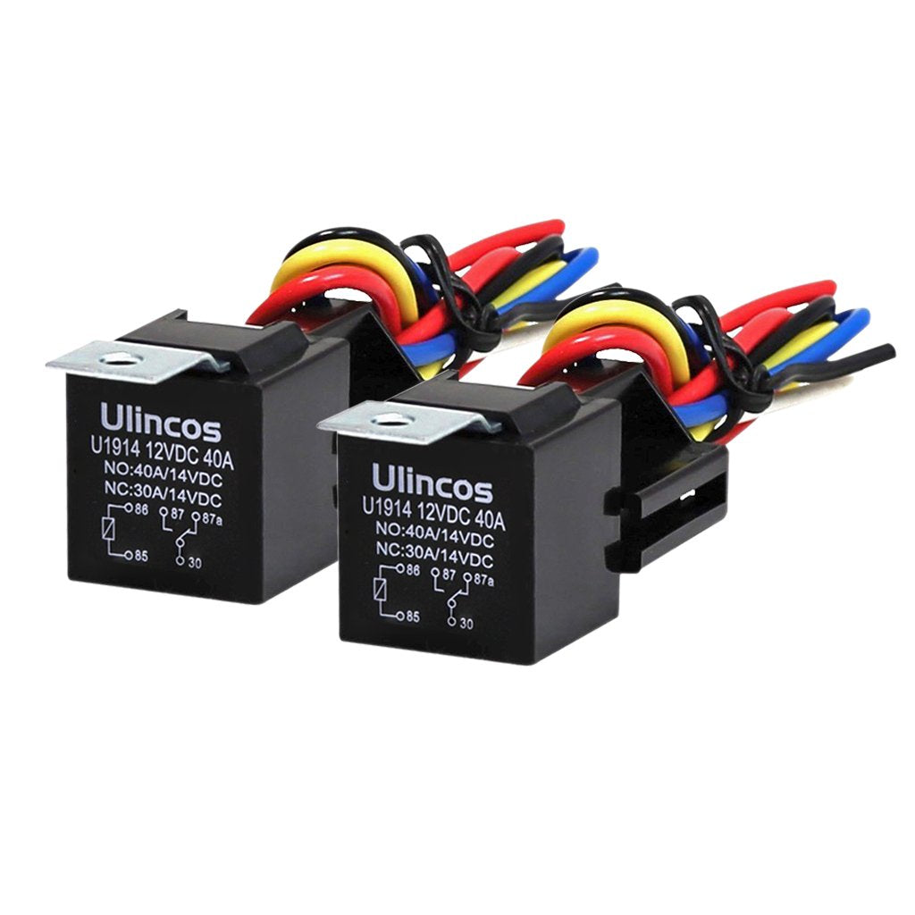 Ulincos Auto Relay U1914 With 14Awg Wire Harness, 12V Dc 30/40A Spdt 5-Pin (Pack Of 2)