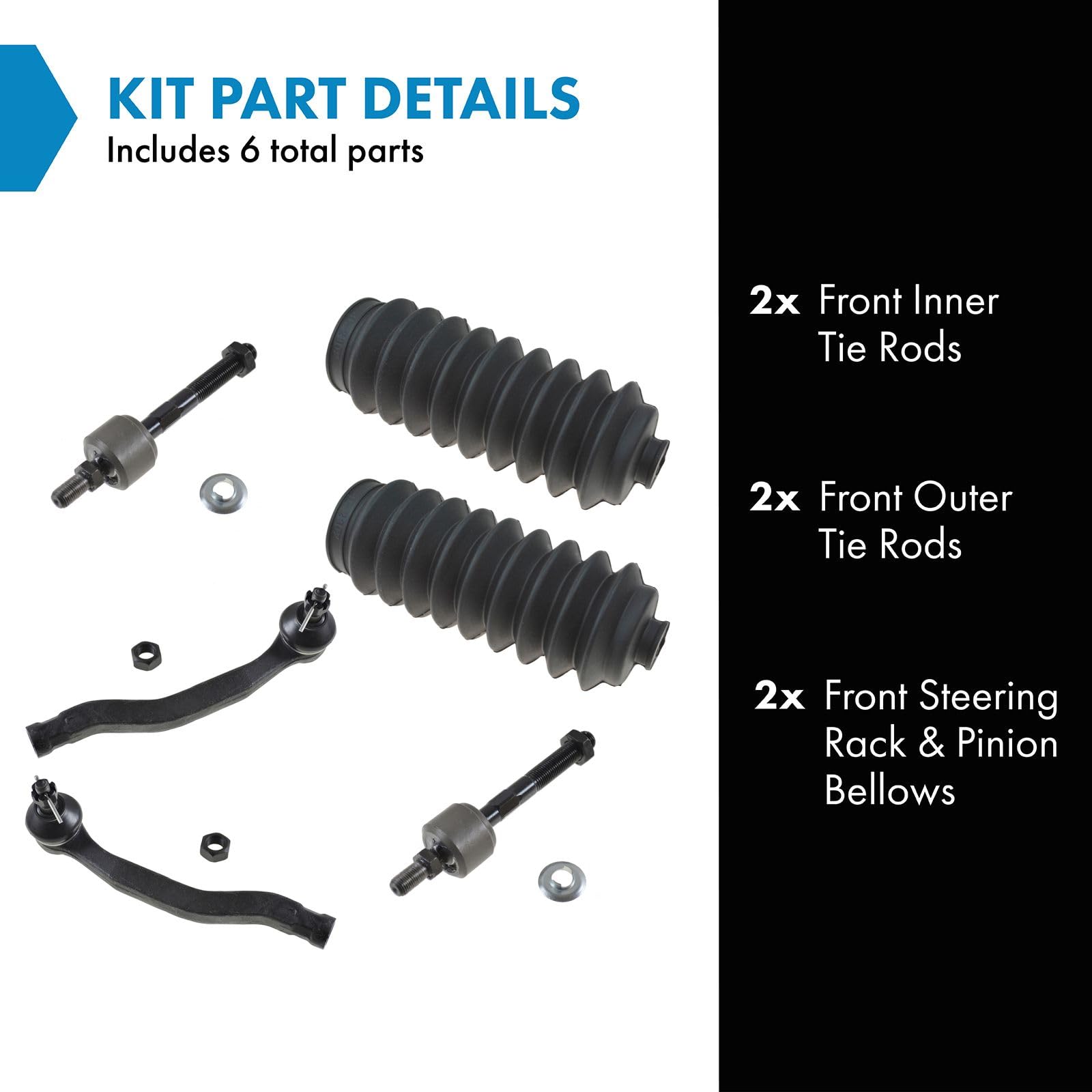 Trq Front Driver & Passenger Side Steering Kit Steering Rack & Pinion Bellow Tie Rod Compatible With 1990-1993 Honda Accord