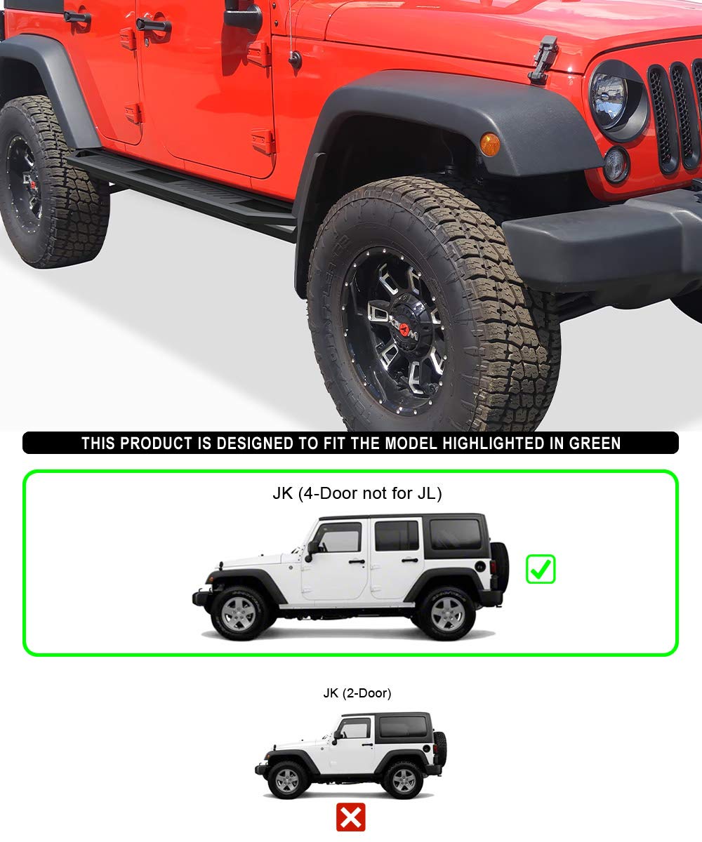 Aps Off-Road Stainless Steel Side Steps Armor Compatible With Jeep Wrangler Jk 2007-2018 4-Door (Nerf Bars Side Steps Side Bars)