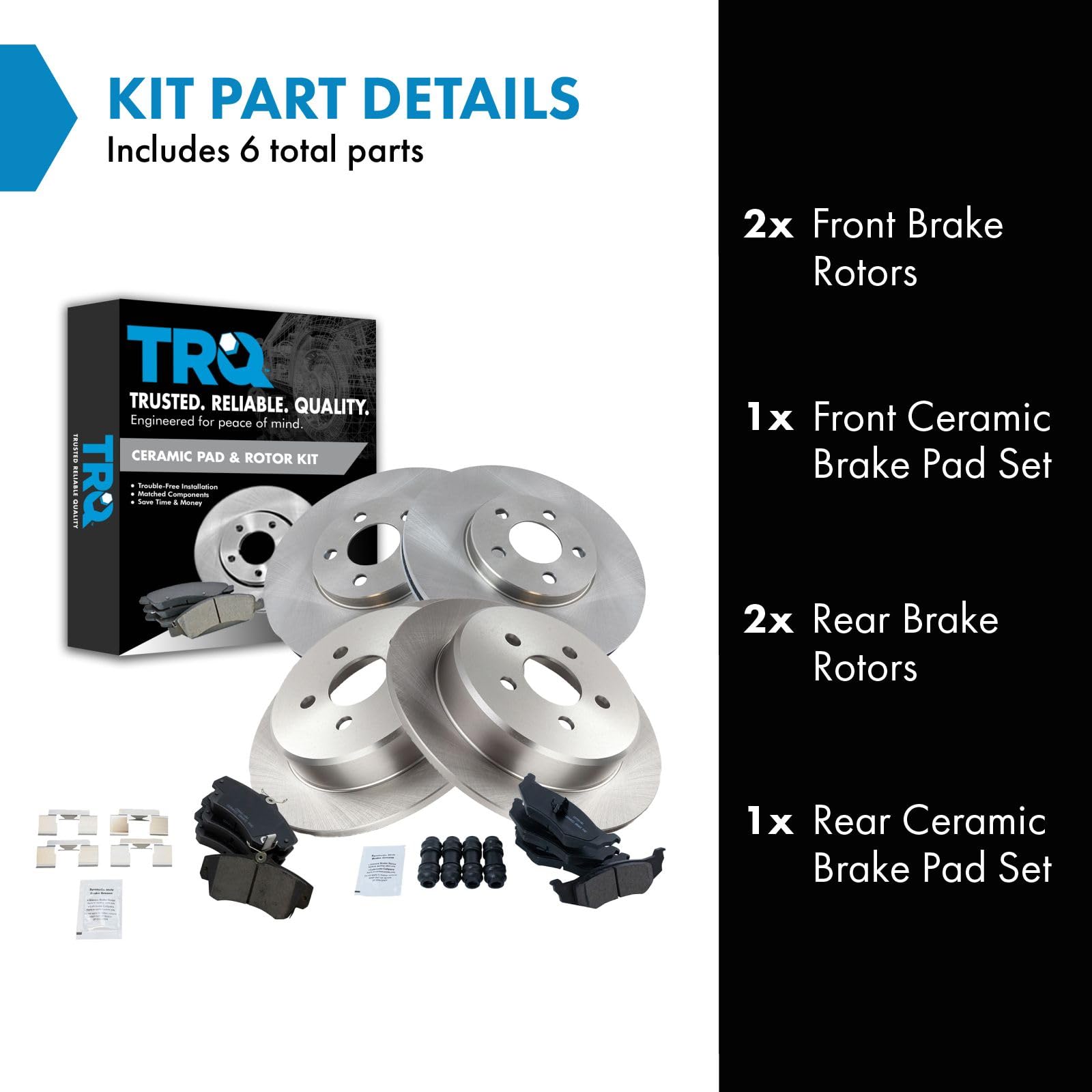Trq Front And Rear Brake Pad & Rotor Kit Brake Pads Brake Rotor Ceramic Compatible With 2001-2010 Chrysler Pt Cruiser 2003-2004
