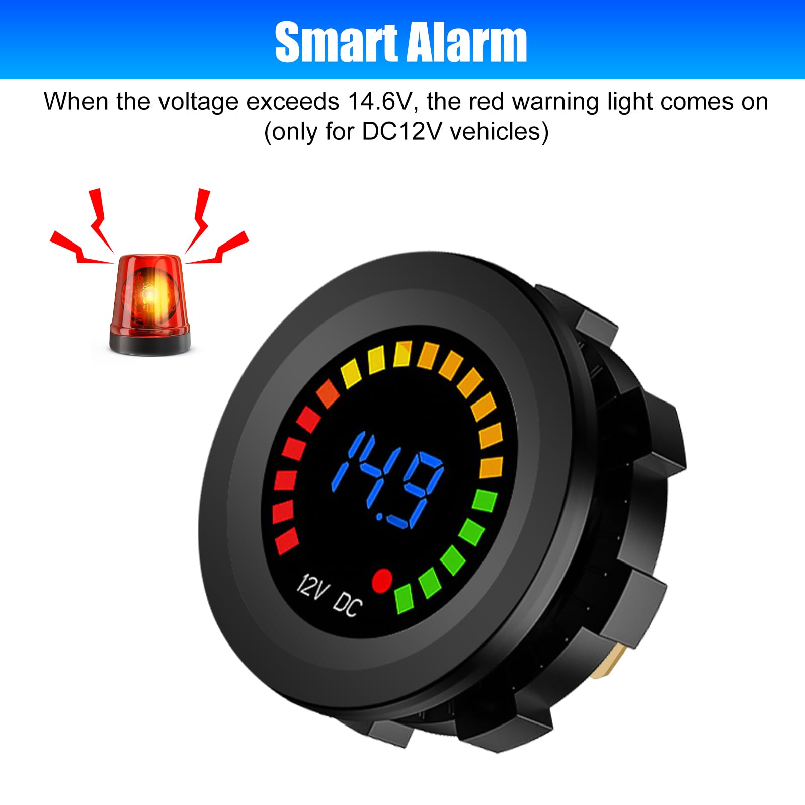 Linkstyle 2PCS Battery Meter, Waterproof DC 12V Voltmeter, LED Digital Display Voltage Gauge, Round Voltage Meter for Marine Car Motorcycle Truck Boat RV, Short Body