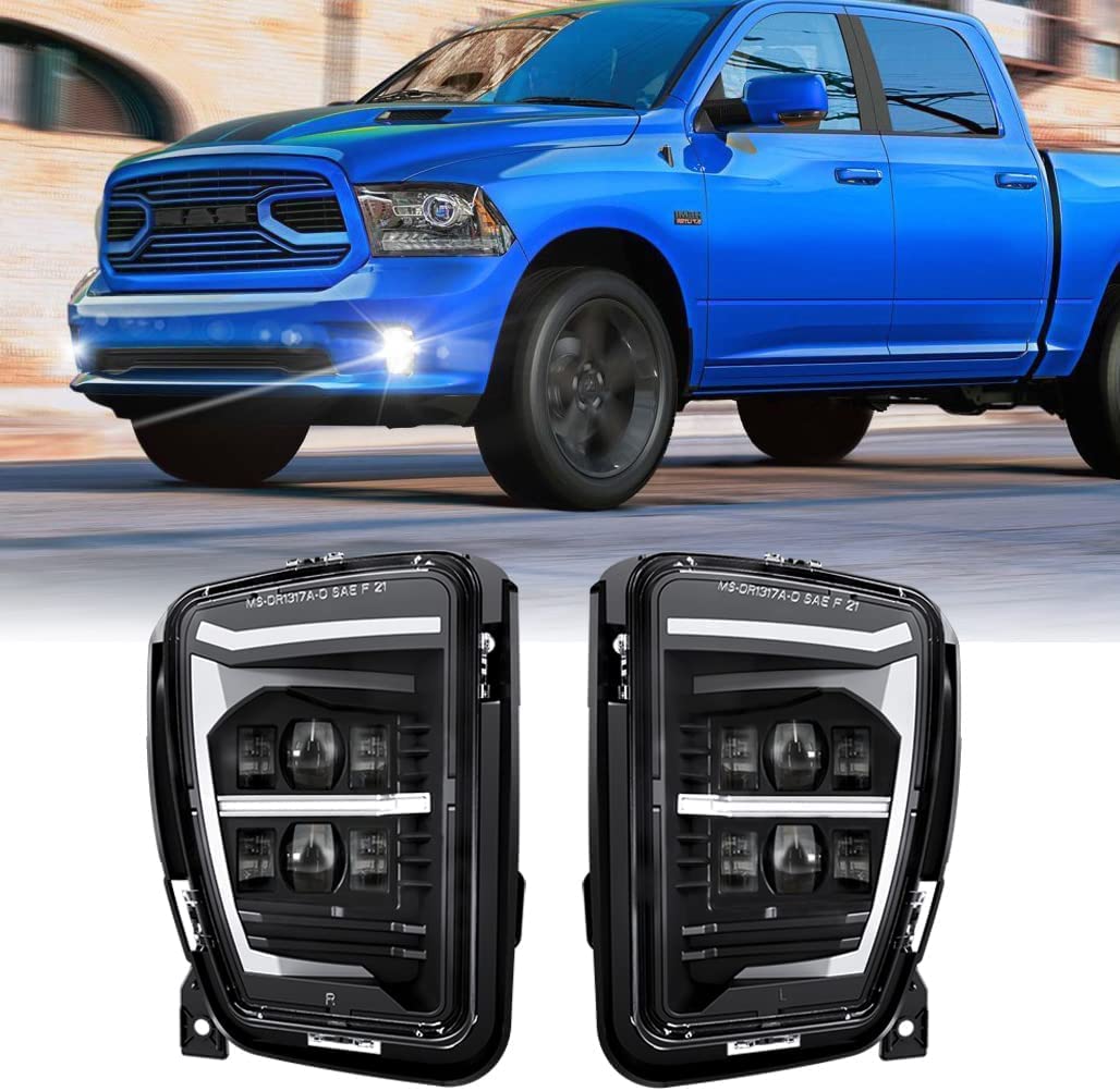 Z-Offroad Led Fog Lights W/White Drl Compatible With 2013-2018 Dodge Ram 1500 Bumper Driving Lamps Replacement Assembly Kit - Bl