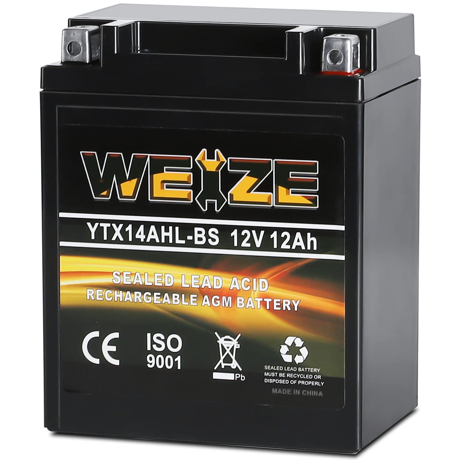 Weize Ytx14Ahl-Bs High Performance - Rechargeable - Sealed Motorcycle Battery Compatible With Polaris Scrambler, Sportsman 90, H