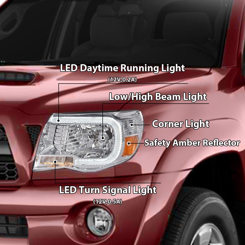 G-Plus Led Drl Tube Halo Projector Headlights W/O Bulbs Driver & Passenger Side,Fit For Toyota Tacoma 2005 2006 2007 2008 2009 2