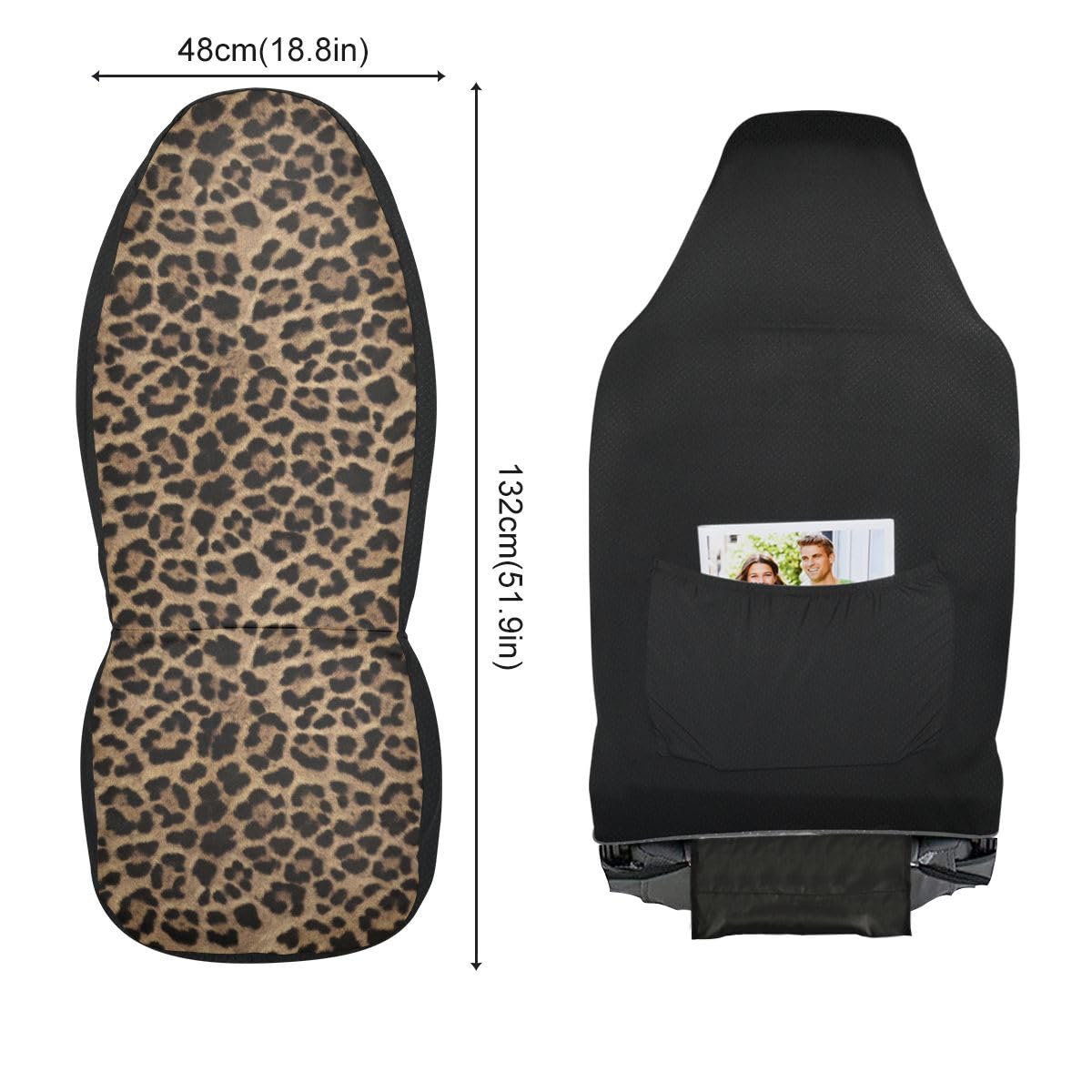 LONSANT Brown Leopard Print Car Seat Covers Set of 2,Abstract Cheetah Pattern Wild Animal Skin Texture Universal Auto Front Seat
