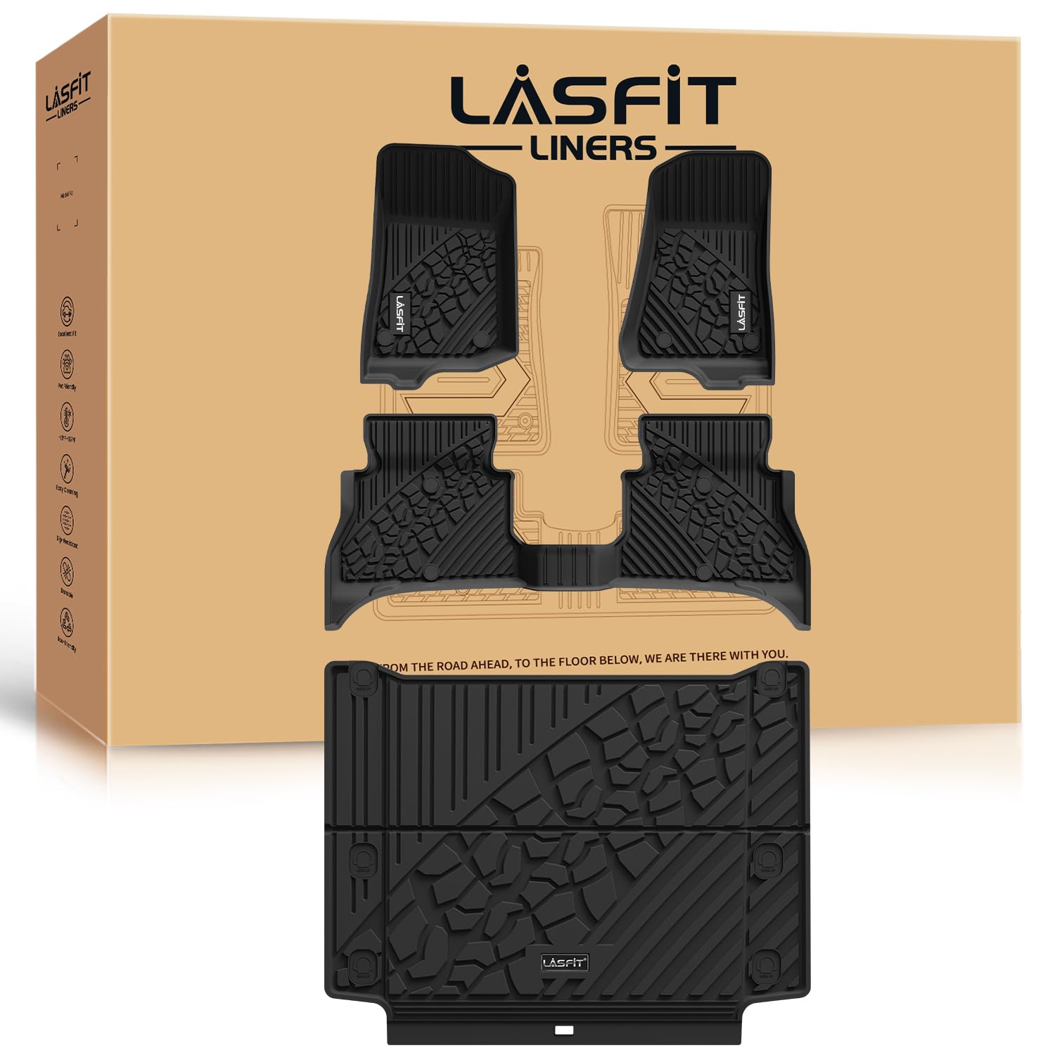 Lasfit Floor Mats & Trunk Mat For Jeep Wrangler Unlimited 4Xe 2021-2025 4 Door With Subwoofer, All Weather Tpe Custom Fit Car Ma