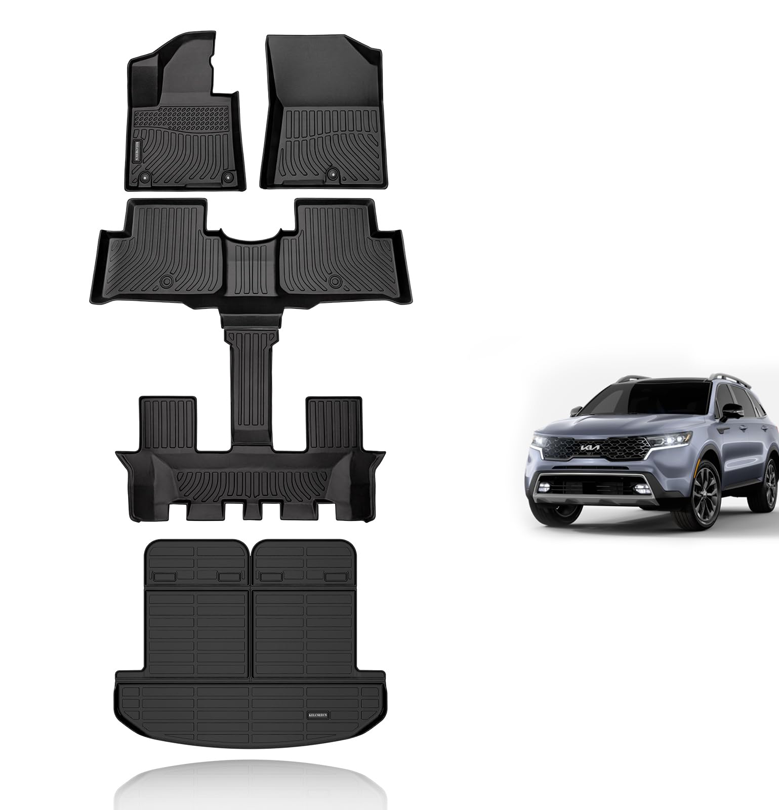 KELCSEECS Floor Mats & Cargo Liner with Backrest Mat(Best Put The Third Row Down) for 2021 2022 2023 2024 2025 Kia Sorento(Not f
