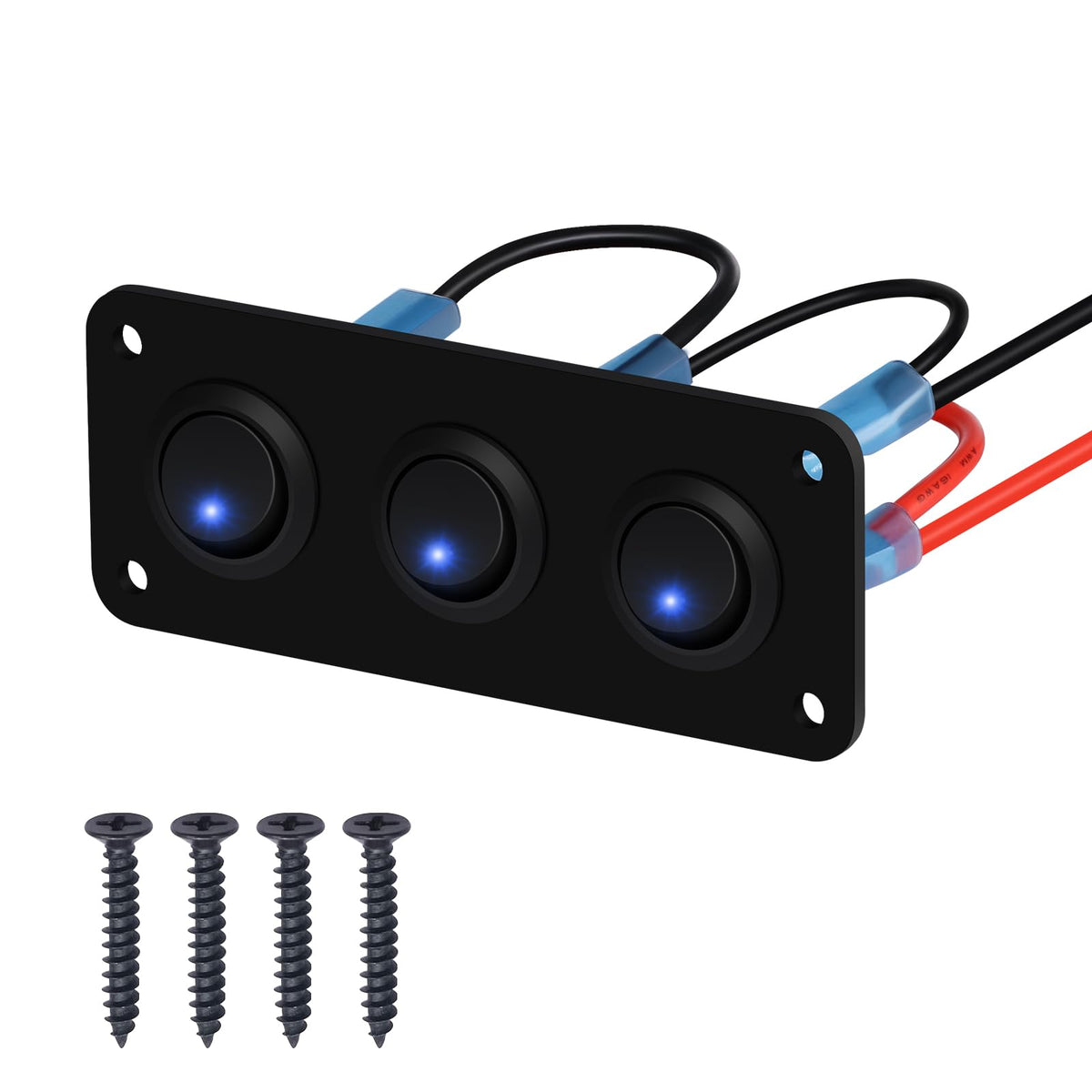 RVZONE 3 Gang Rocker Toggle Switch Panel, DC 12V 20A Blue LED Switch Panel Round Lighted ON Off SPST Switch Control for Ships, Y