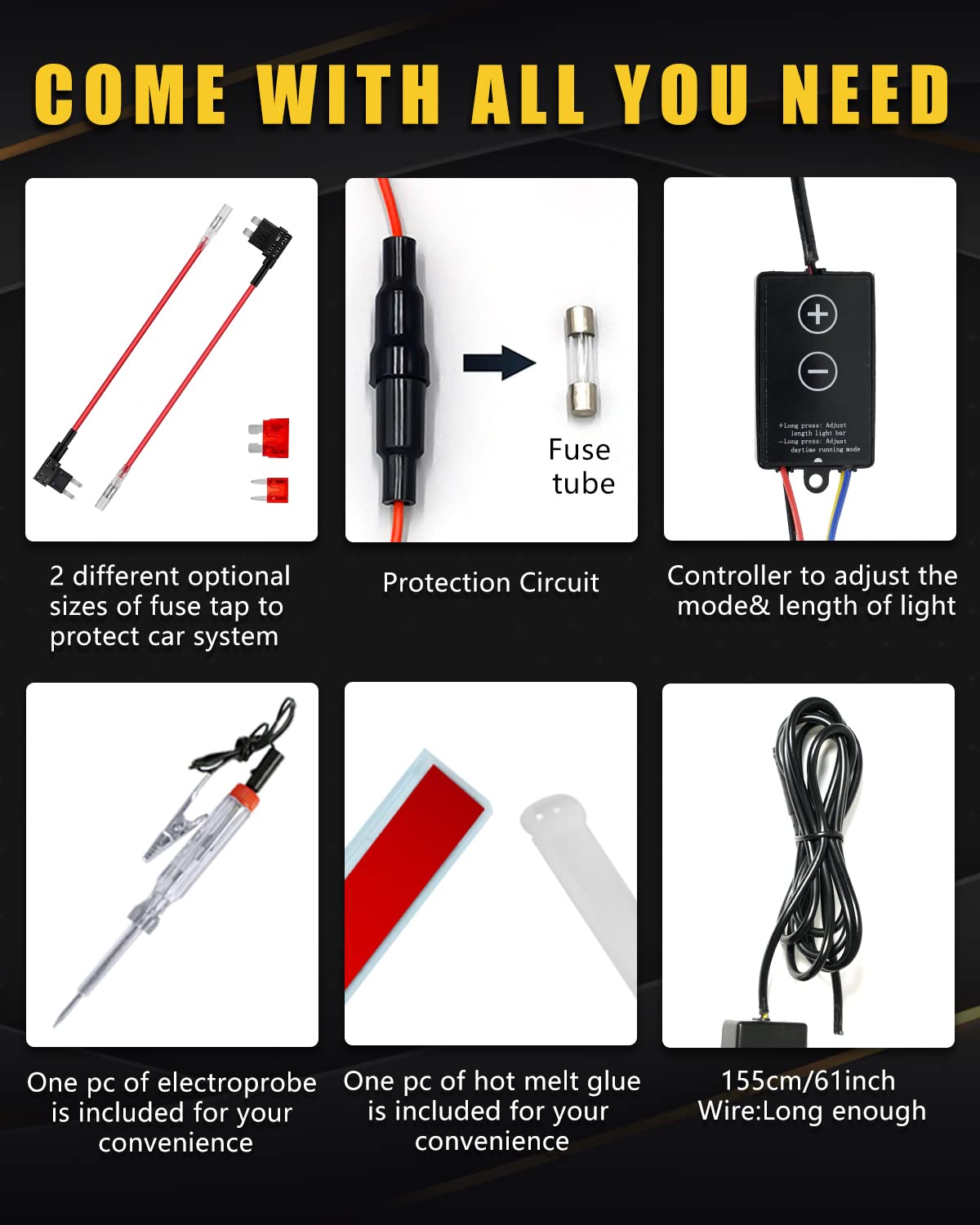 YM E-Bright Sequential LED Turn Signal Light Strip, 70in Flexible DRL, Red/Amber Switchback, Silicone Gel, For Car/Truck/SUV