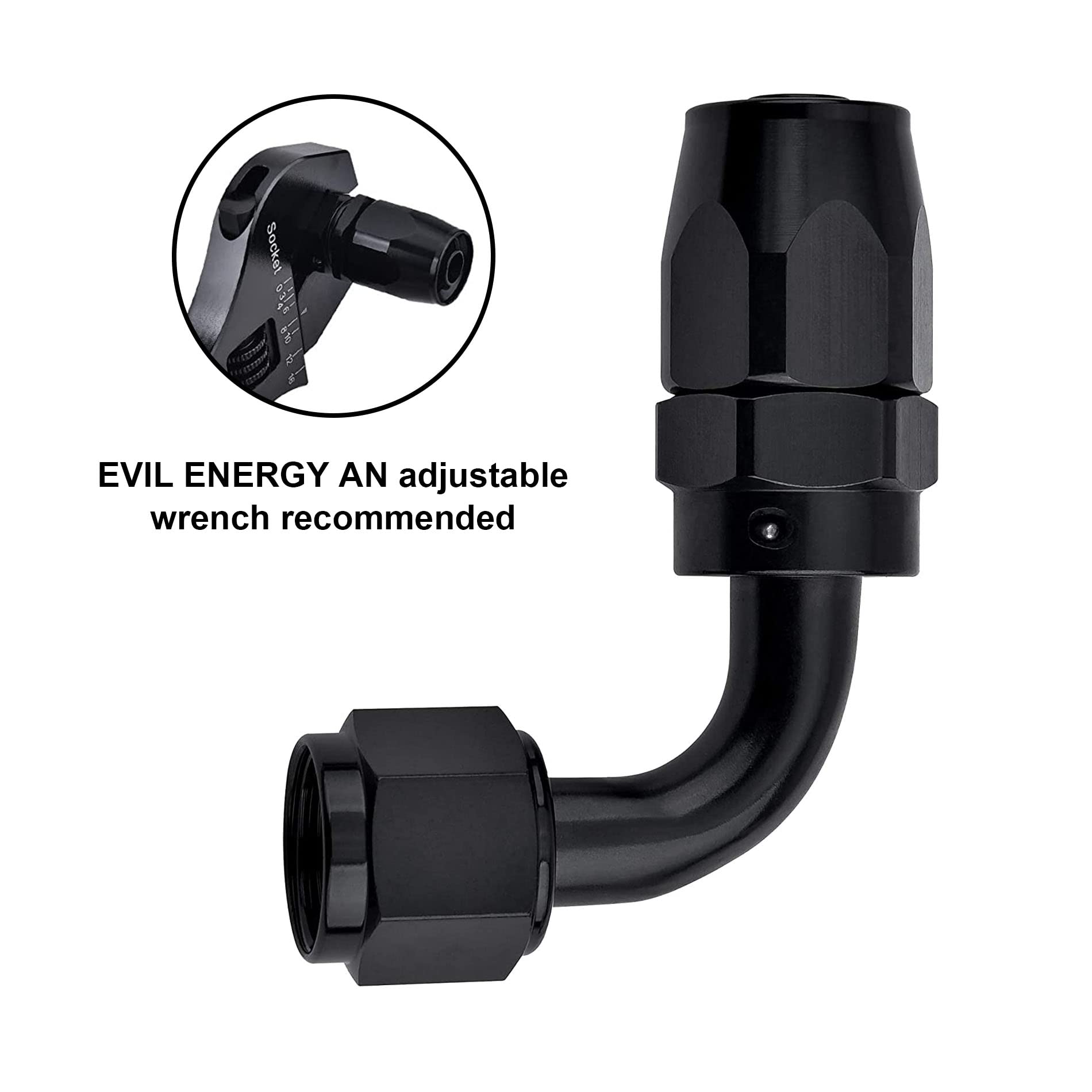 Evil Energy 10An Hose End Fitting 90 Degree Swivel For Cpe Braided Hose Black