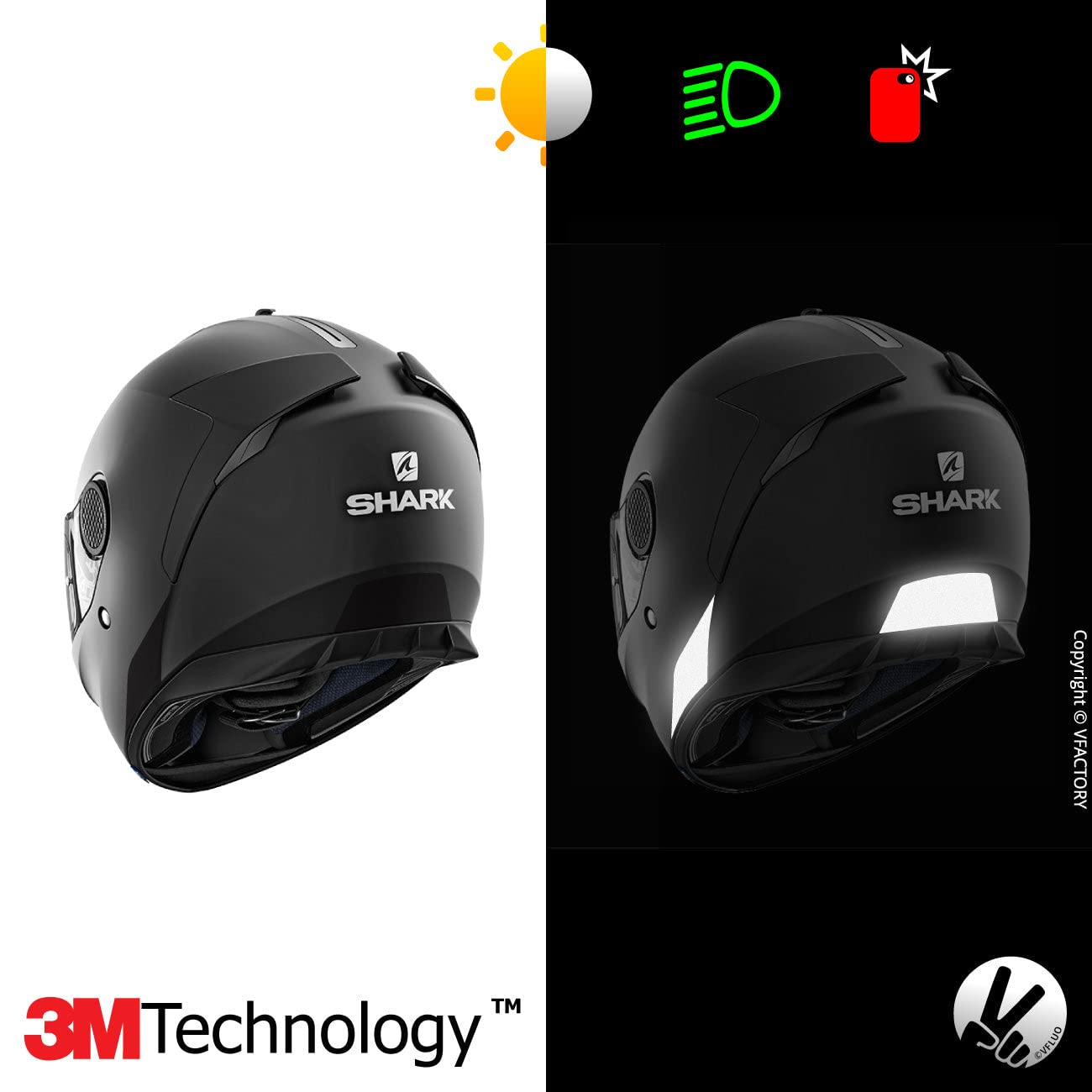 Vfluo - Kit Of Reflective Stickers - Shoei Neotecii Motorcycle Helmet - Approved Stripes Fr - 3M Technology - High Visibility &