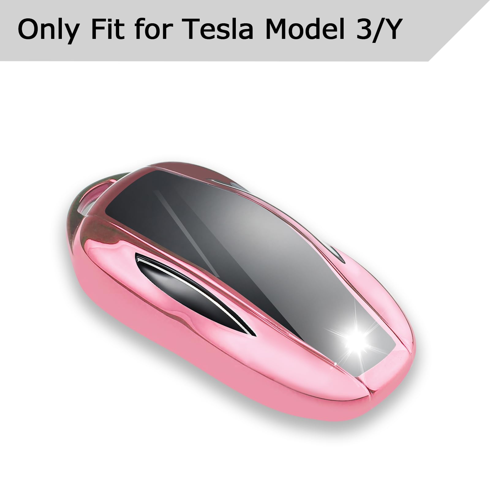 Qbuc For Tesla Key Fob Cover With Keychain Soft Tpu Protection Case Compatible With Tesla Model 3 / Y (Pink)
