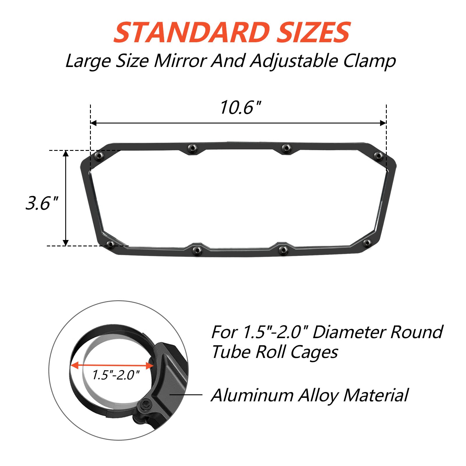 Jalwm Utv Rearview Mirror For 1.5' To 2.0' Roll Cage, New Rzr Mirrors With Adjustable Large Field Of View, Compatible With Polaris Rzr, Can Am Commanders, Honda Pioneer Sxs, Kawasaki Mule, Yamaha Yxz