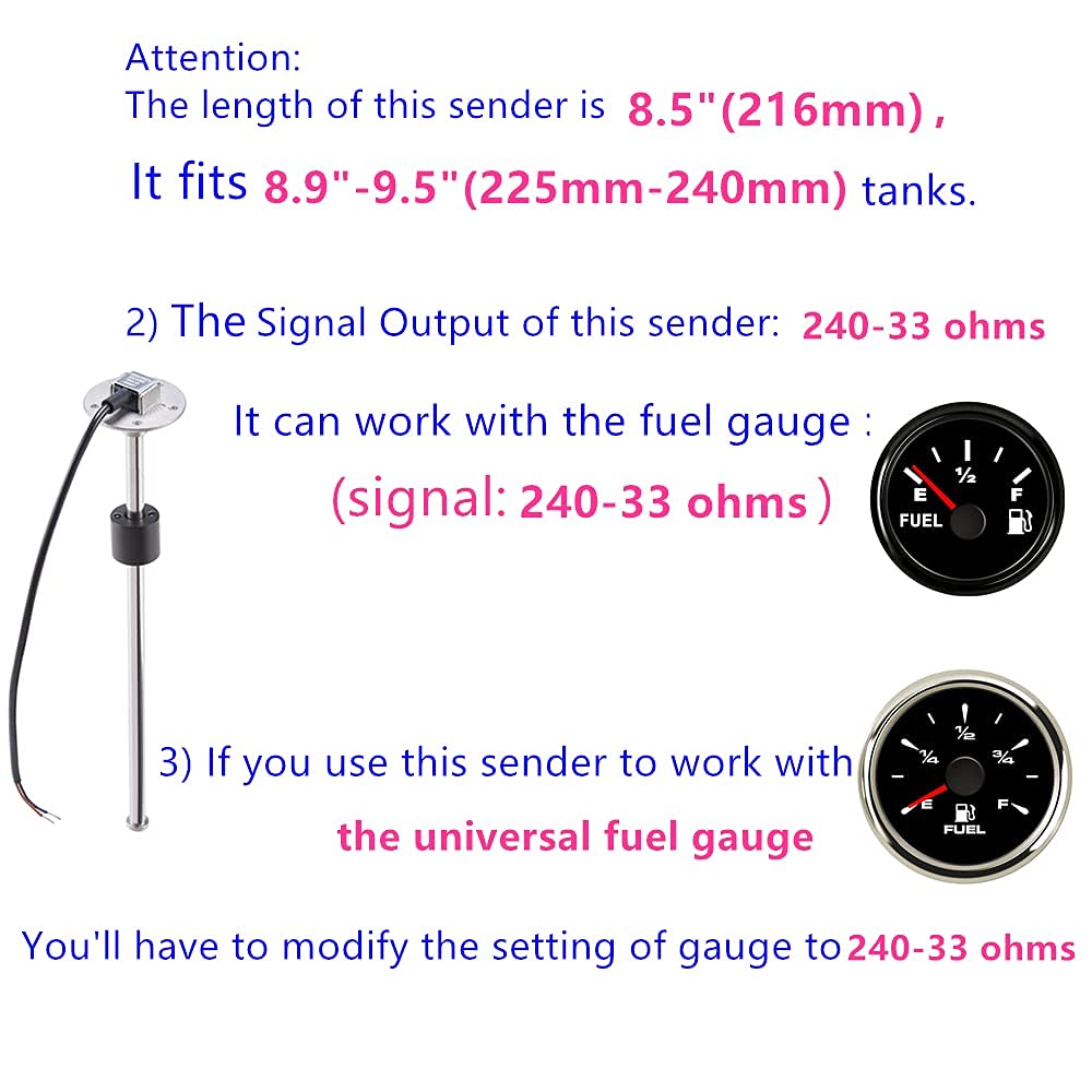 100TECH Marine Fuel Sending Unit 8.5''(216mm) 240-33ohms for Boat Vehicle Truck RV Fuel Tank Sending Unit Gas Sender Water Level
