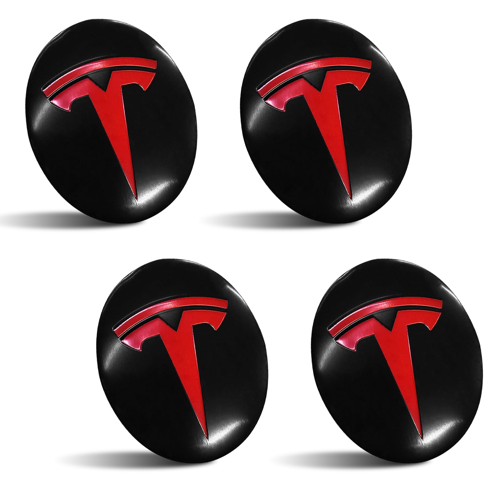 Knomix 4 Pack Aluminum Waterproof Wheel Cover Center Emblem Sticker for Tesla Model 3 Model Y 56mm Hubcaps Wheel Rim Cover (Matt