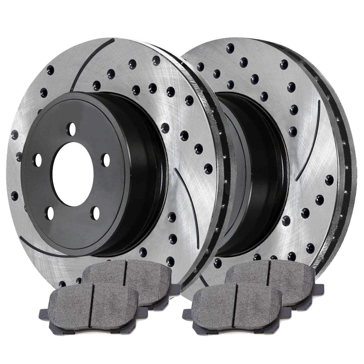 Autoshack Front Drilled And Slotted Brake Kit Rotors Black And Performance Ceramic Pads Pair Of 2 Driver And Passenger Side Replacement For 2003-2008 Pontiac Vibe Toyota Corolla Matrix Perf41272923
