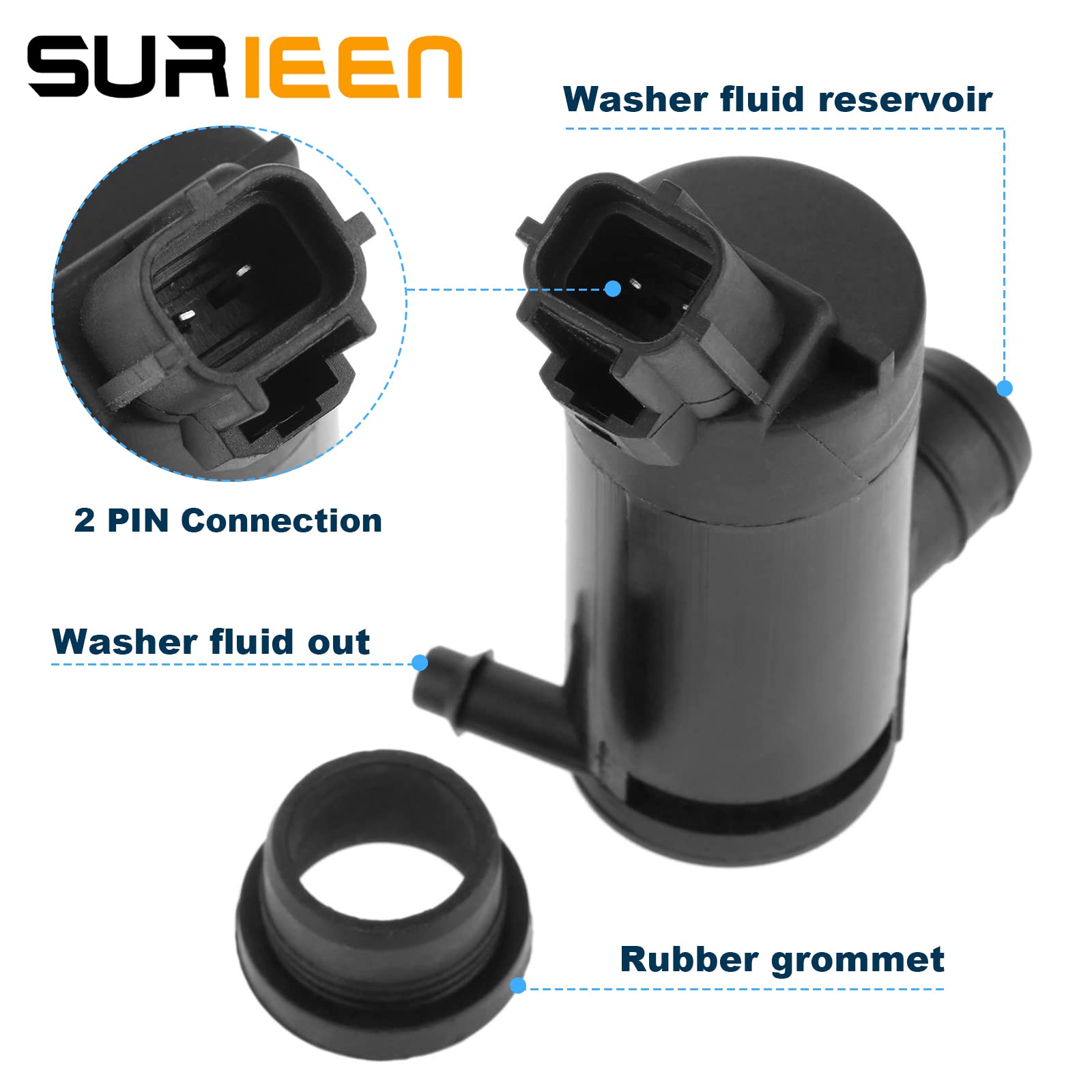 Windshield Washer Pump With Grommet Compatible With Ford F150 F250 F350 F450 E150 E250 E350 E450, Lincoln, Mazda, Mercury, Replaces For 7L8Z-17664-A 7L8Z17664A