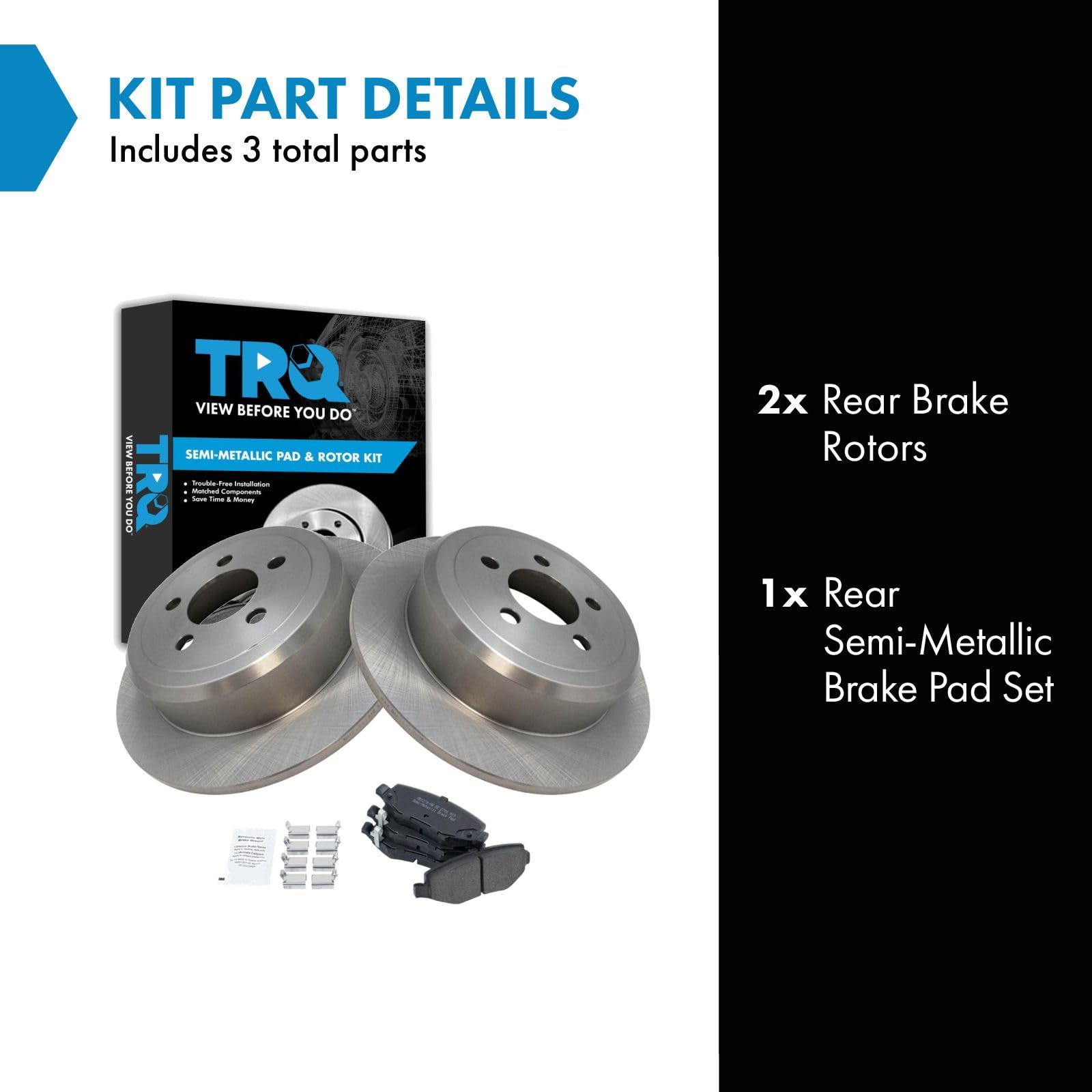 Trq Rear Brake Pad & Rotor Kit Brake Pads Brake Rotor Semi-Metallic Compatible With 2007-2011 Dodge Nitro 2008-2012 Jeep Liberty