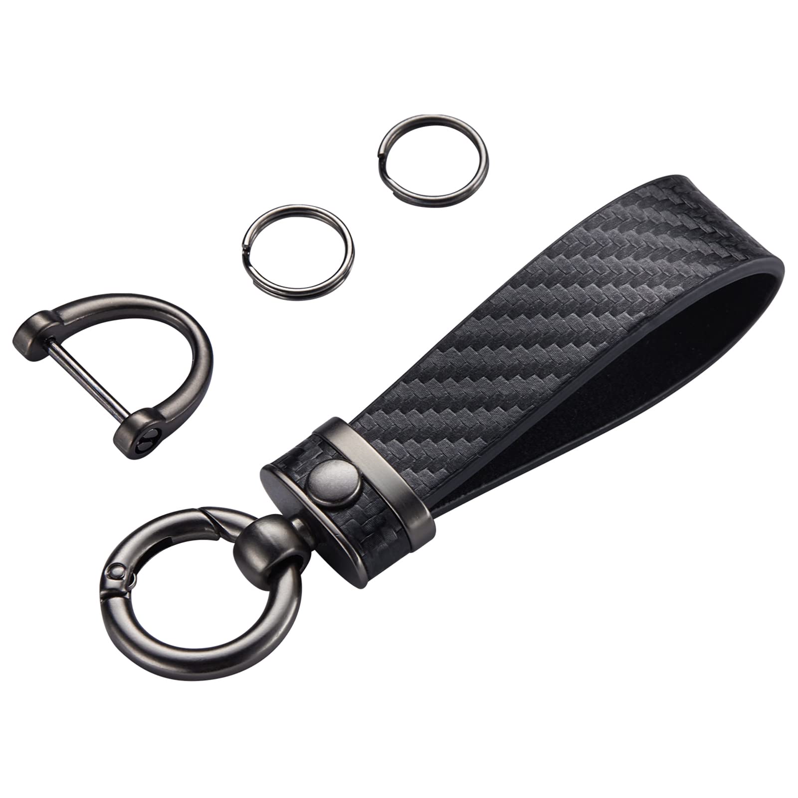 Dekewei Carbon Fiber Style Car Keychain Microfiber Leather Key Chain, Universal Key Chains For Key Fobs For Men And Women, 360 D